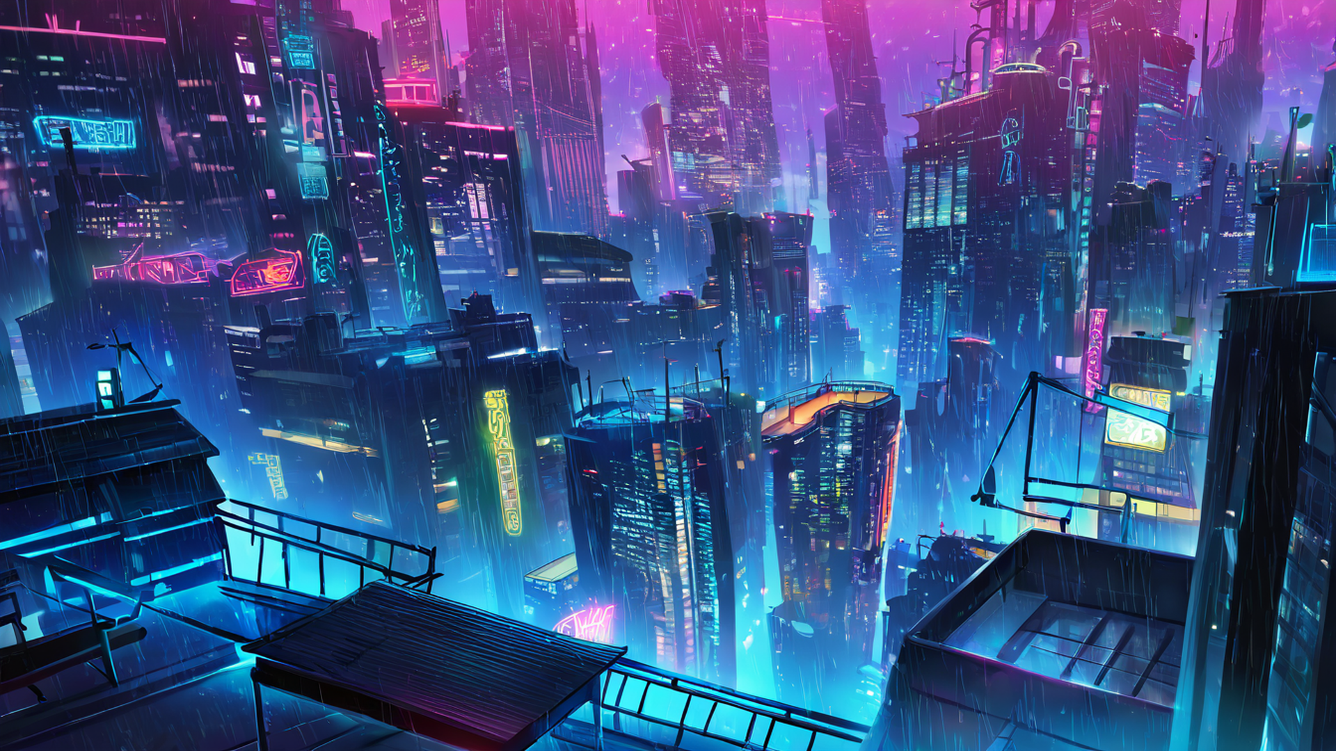 cyberpunk rooftop lofi wallpaper