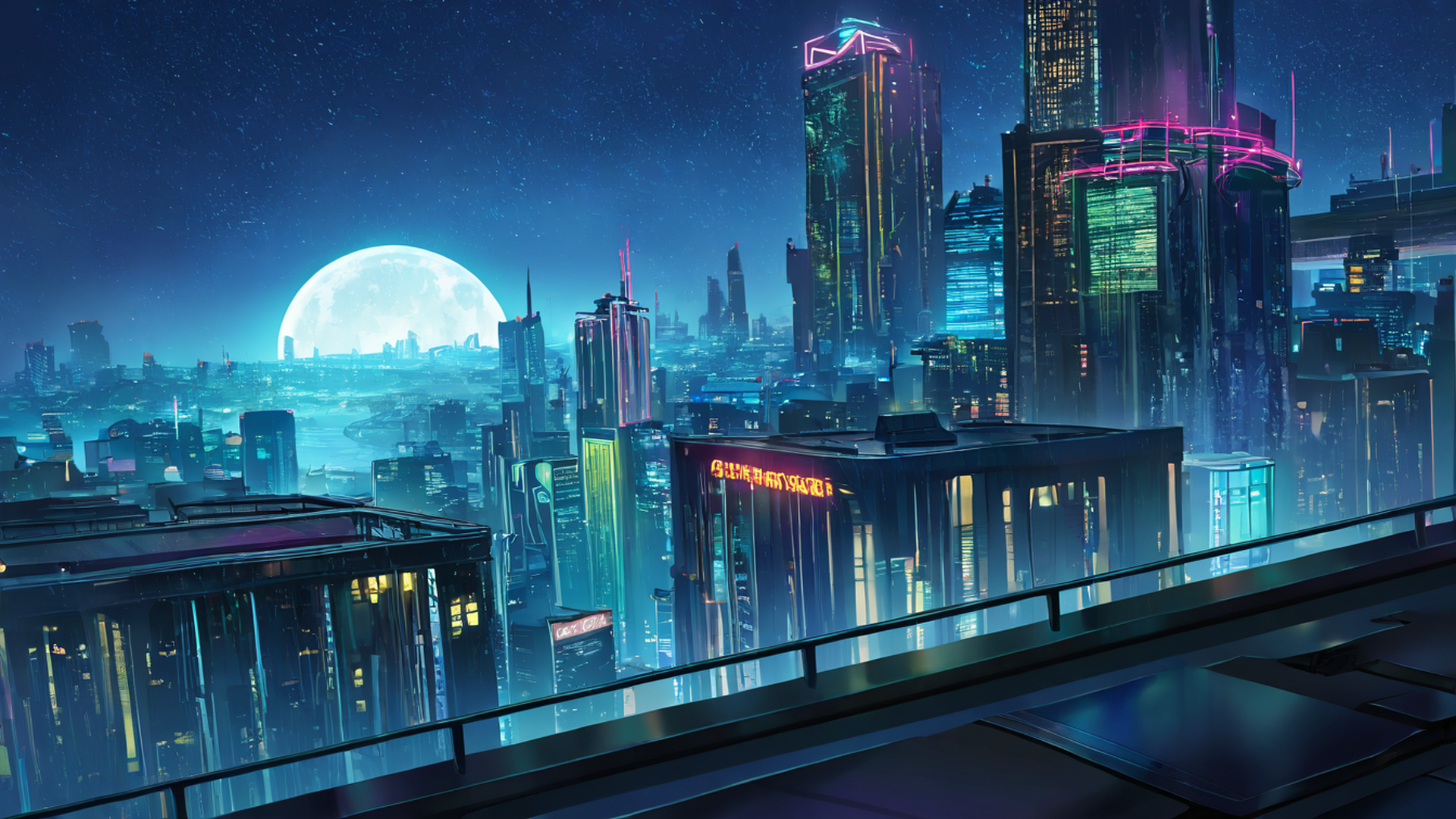 cyberpunk rooftop lofi wallpaper