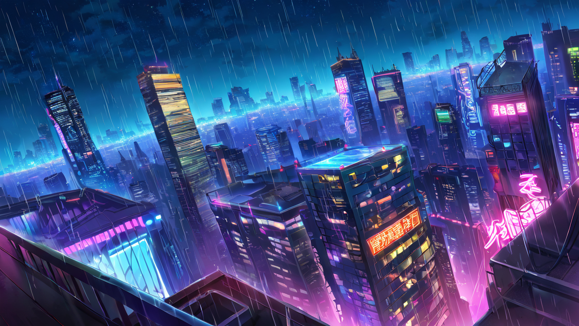 Cyberpunk Rooftop Cyberpunk Rooftop 1002820340 lofi anime wallpaper free download