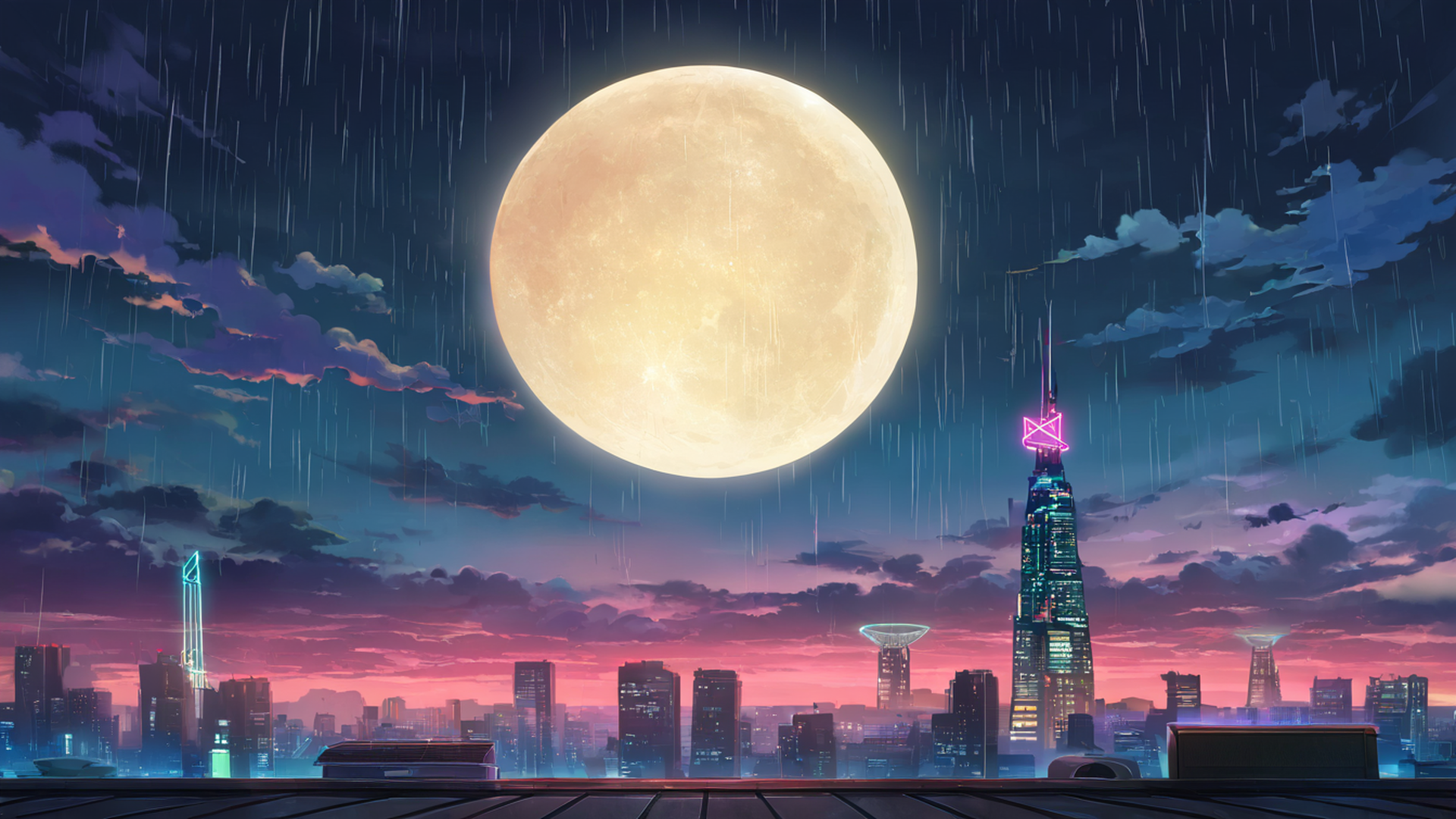 cyberpunk rooftop lofi wallpaper