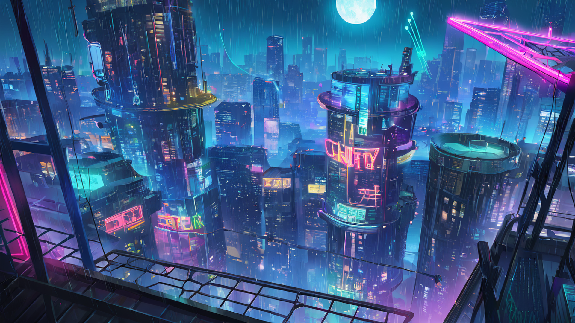 cyberpunk rooftop lofi wallpaper