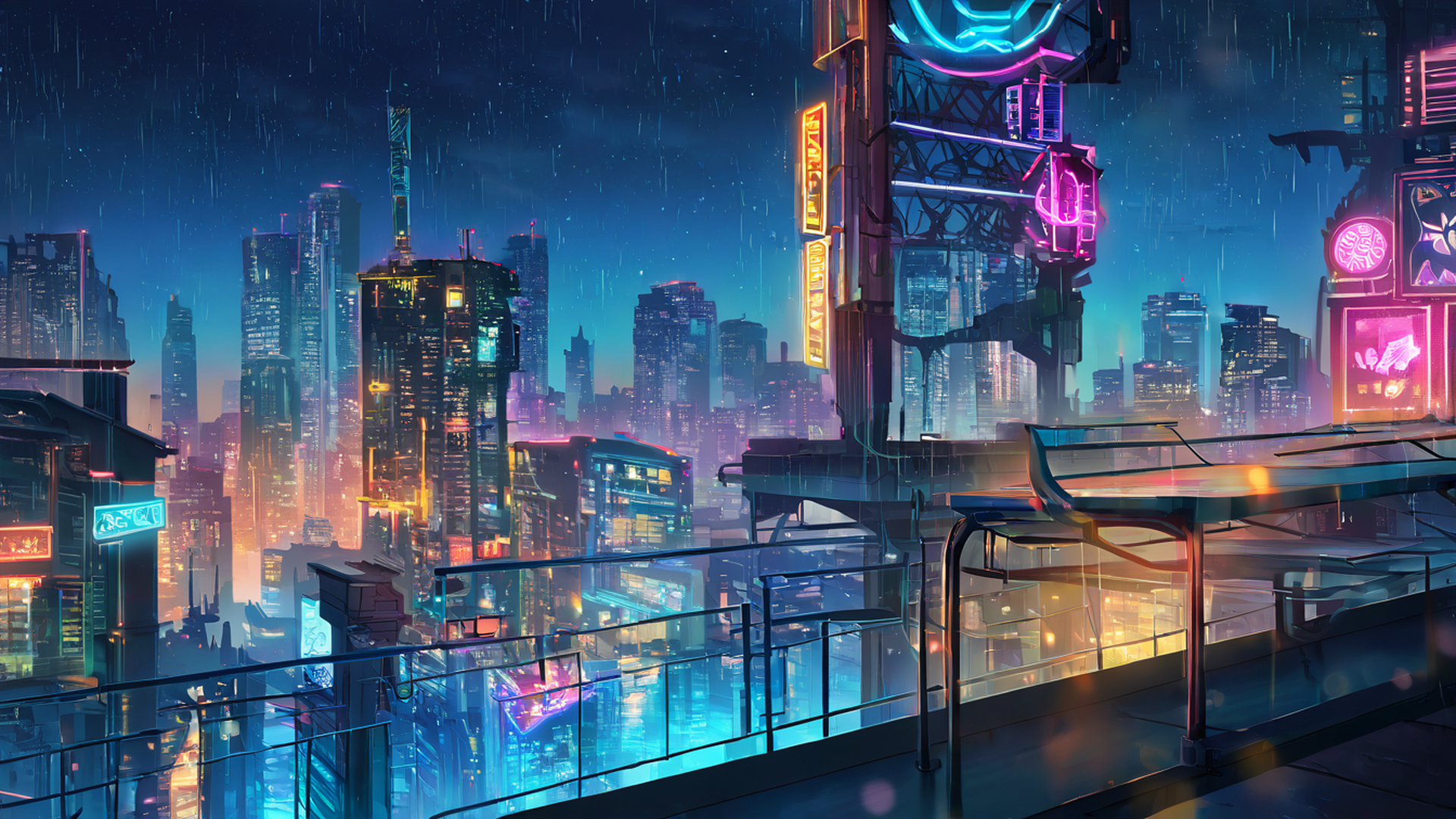 cyberpunk rooftop lofi wallpaper