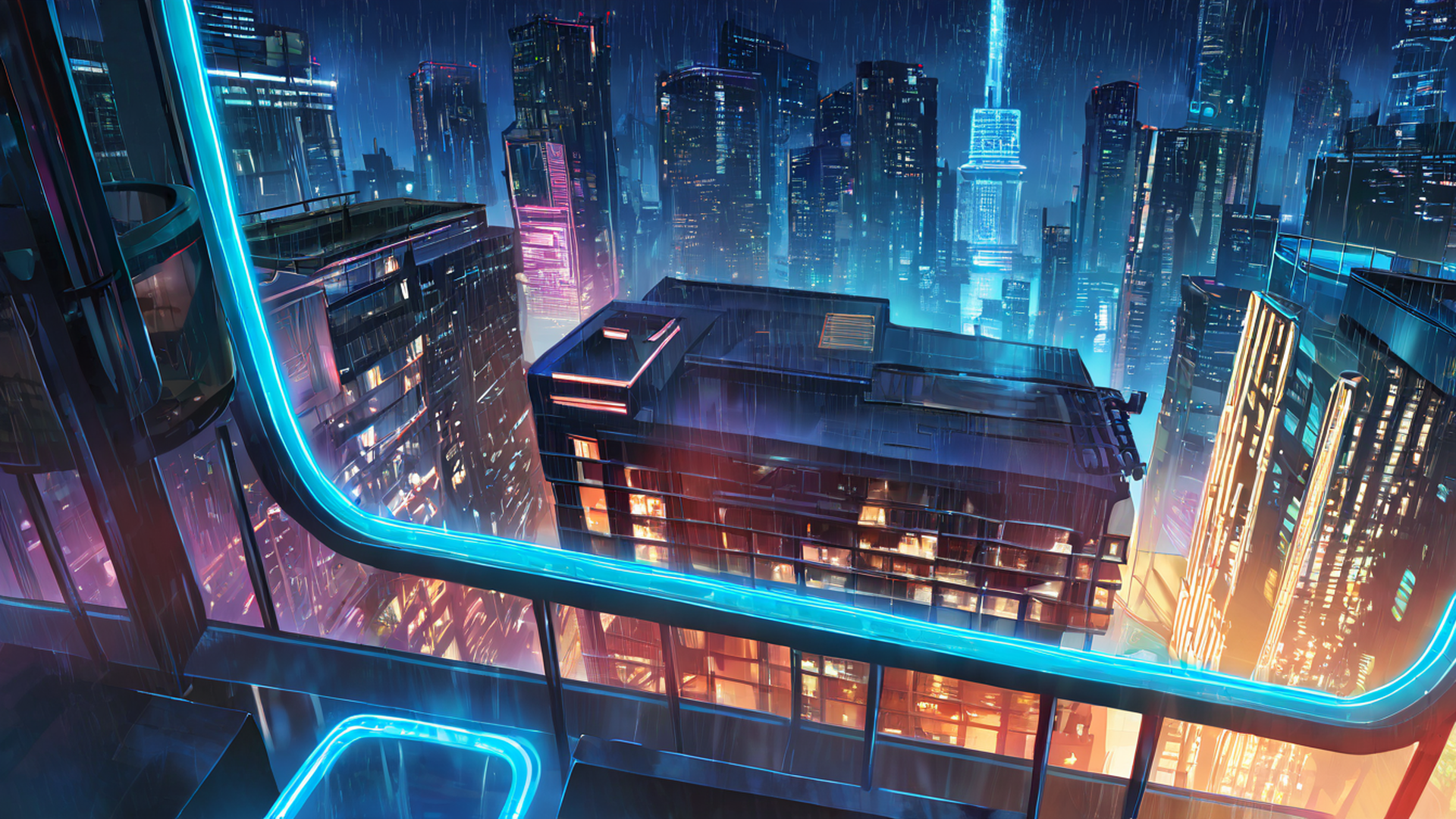 cyberpunk rooftop lofi wallpaper