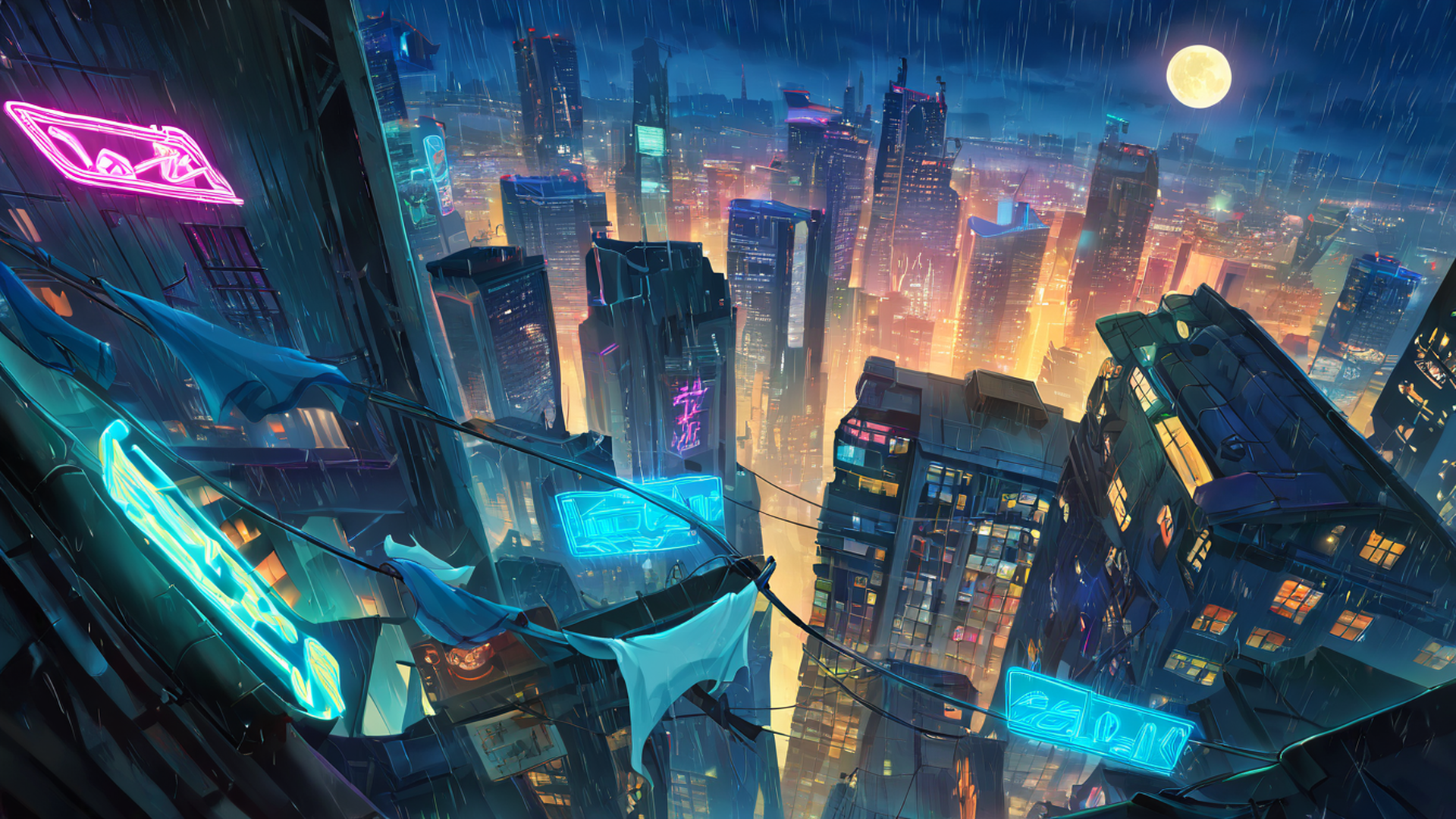 cyberpunk rooftop lofi wallpaper