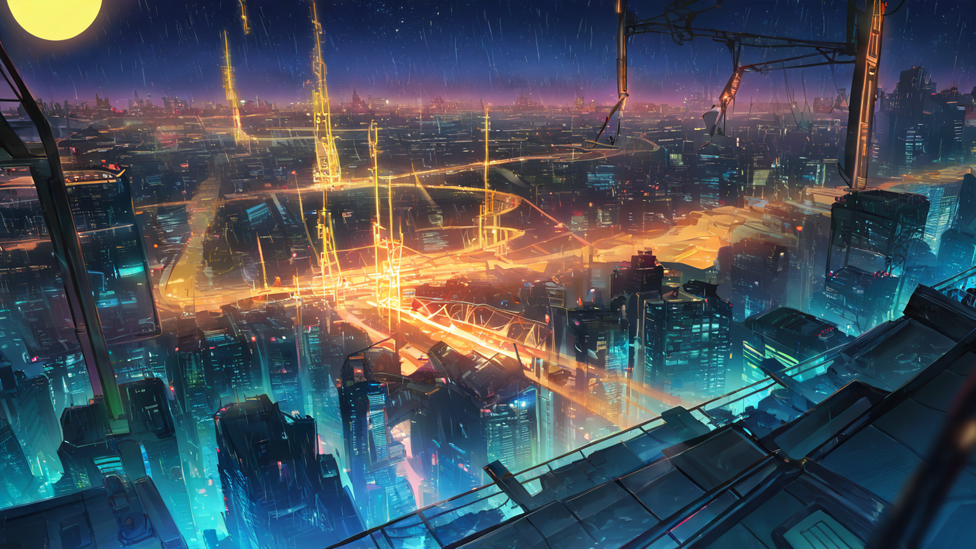 cyberpunk rooftop lofi wallpaper