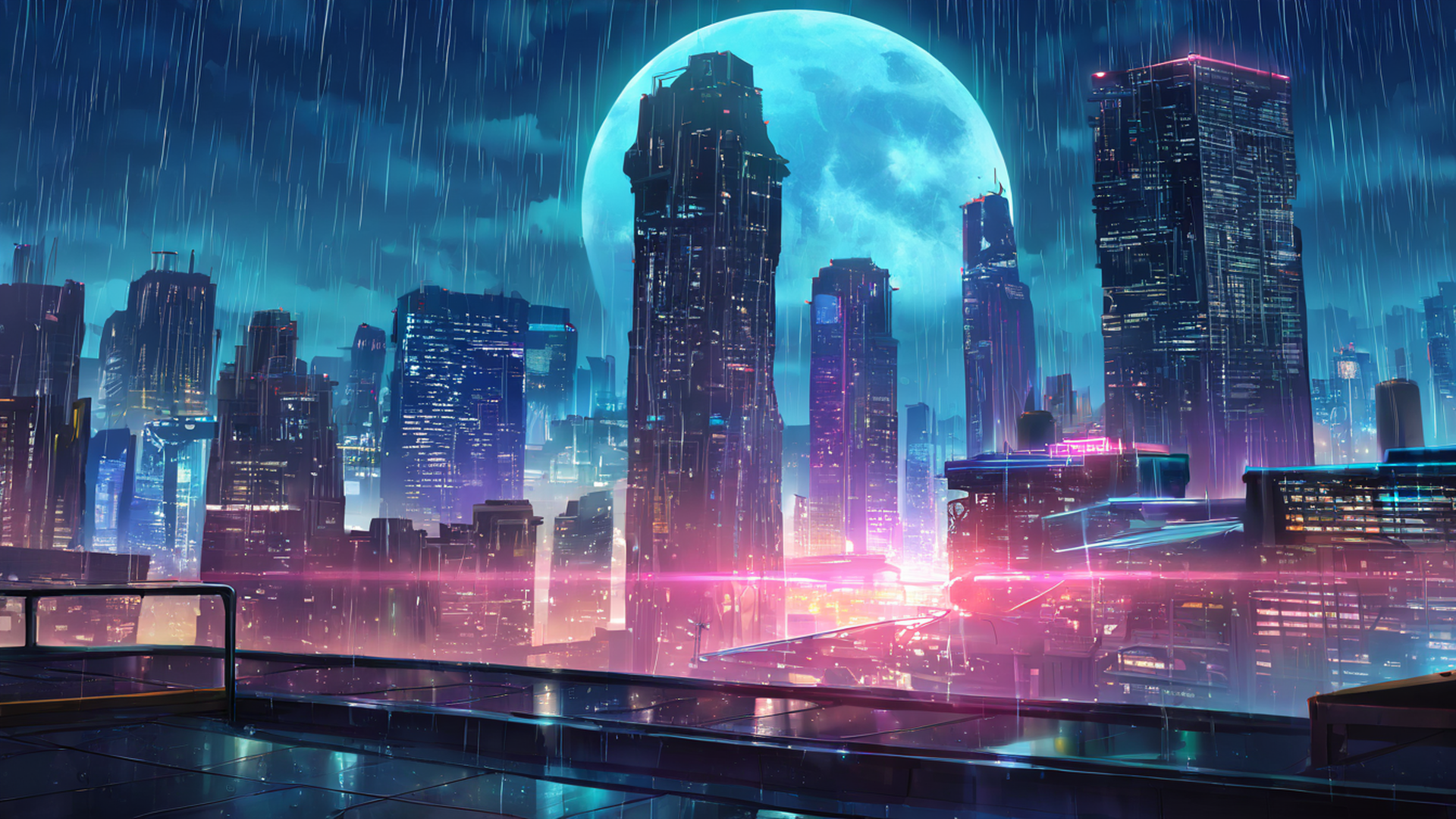 cyberpunk rooftop lofi wallpaper