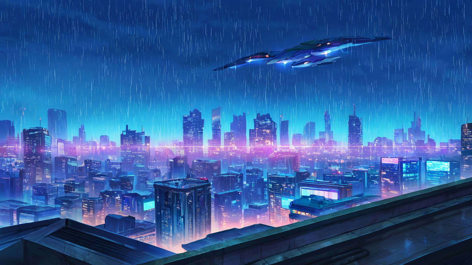 cyberpunk rooftop lofi wallpaper