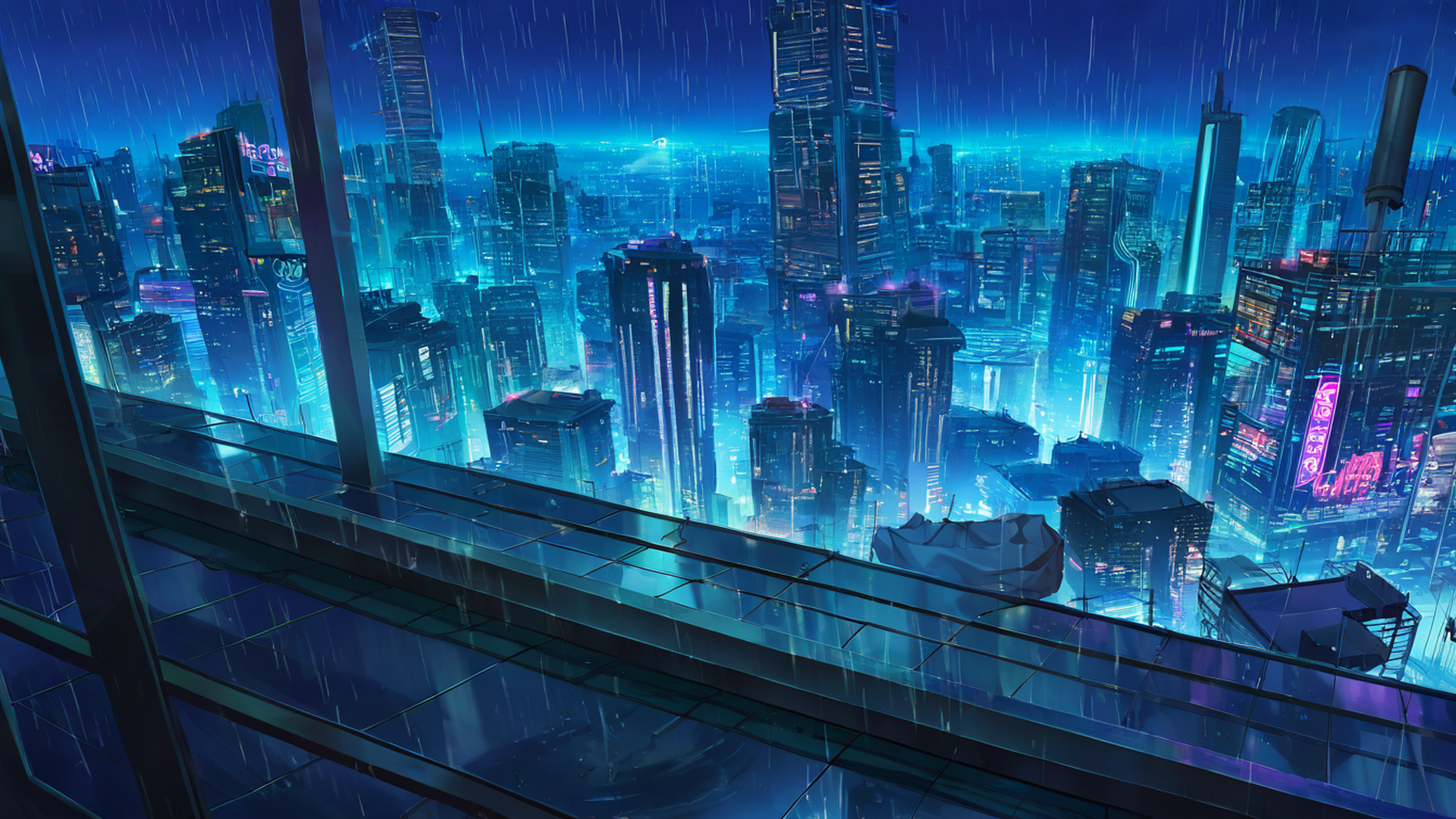cyberpunk rooftop lofi wallpaper