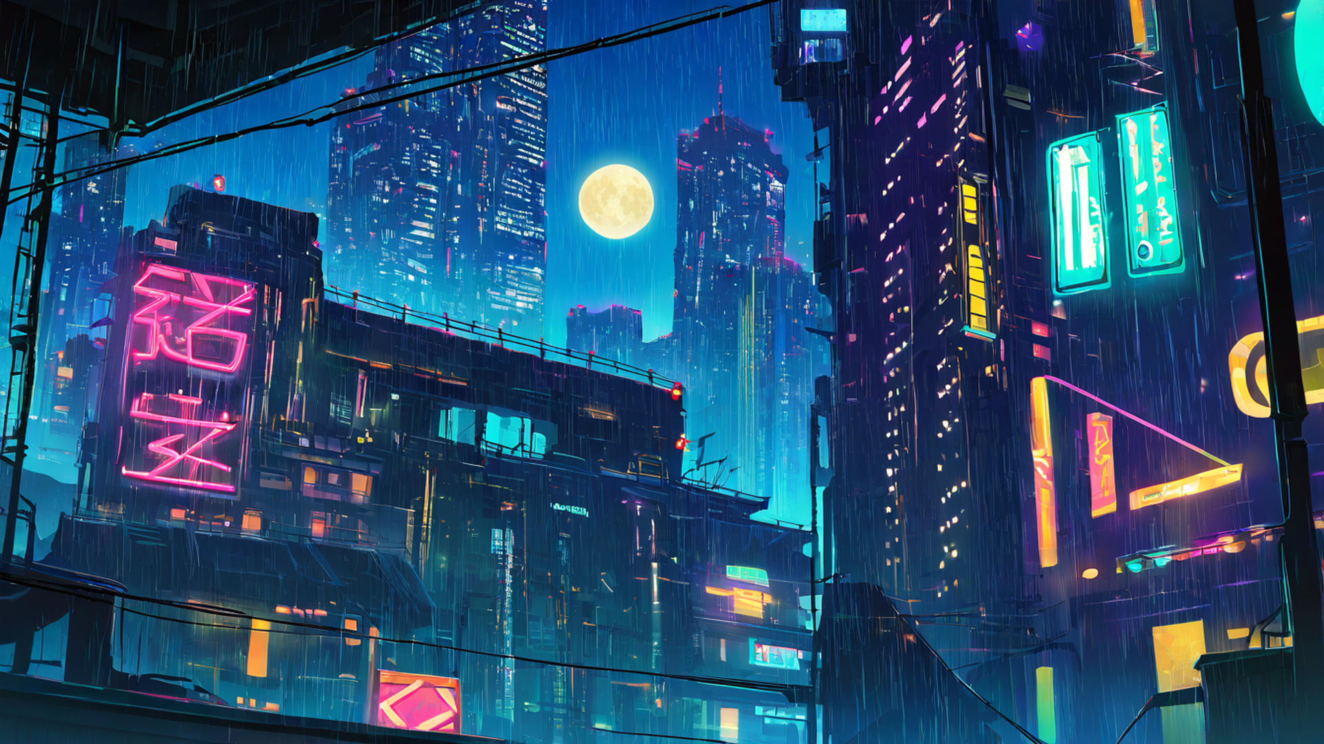 cyberpunk rooftop lofi wallpaper
