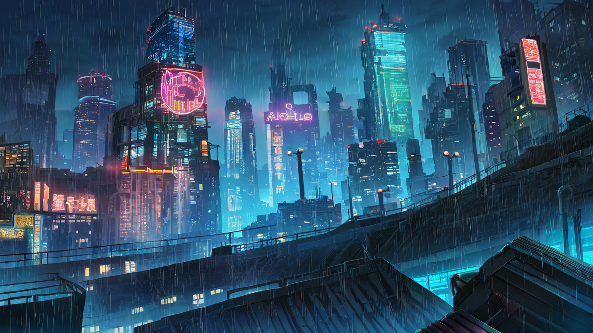 cyberpunk rooftop lofi wallpaper