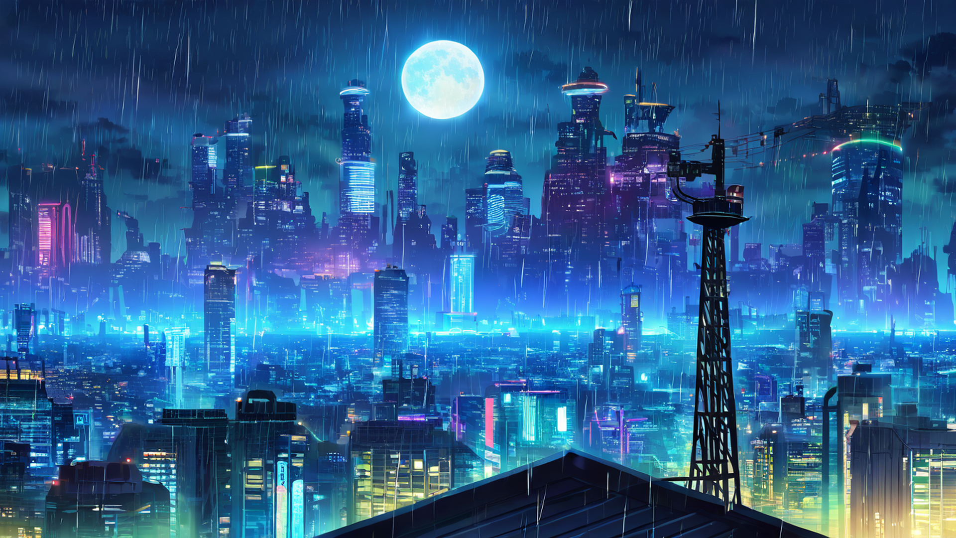cyberpunk rooftop lofi wallpaper