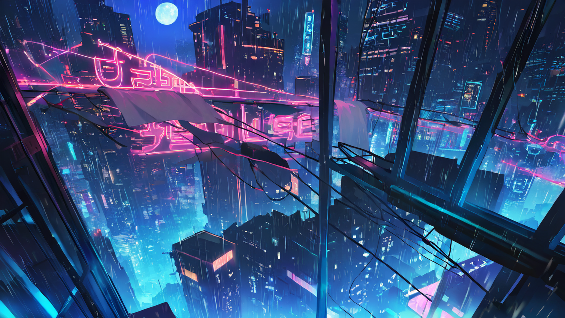 cyberpunk rooftop lofi wallpaper
