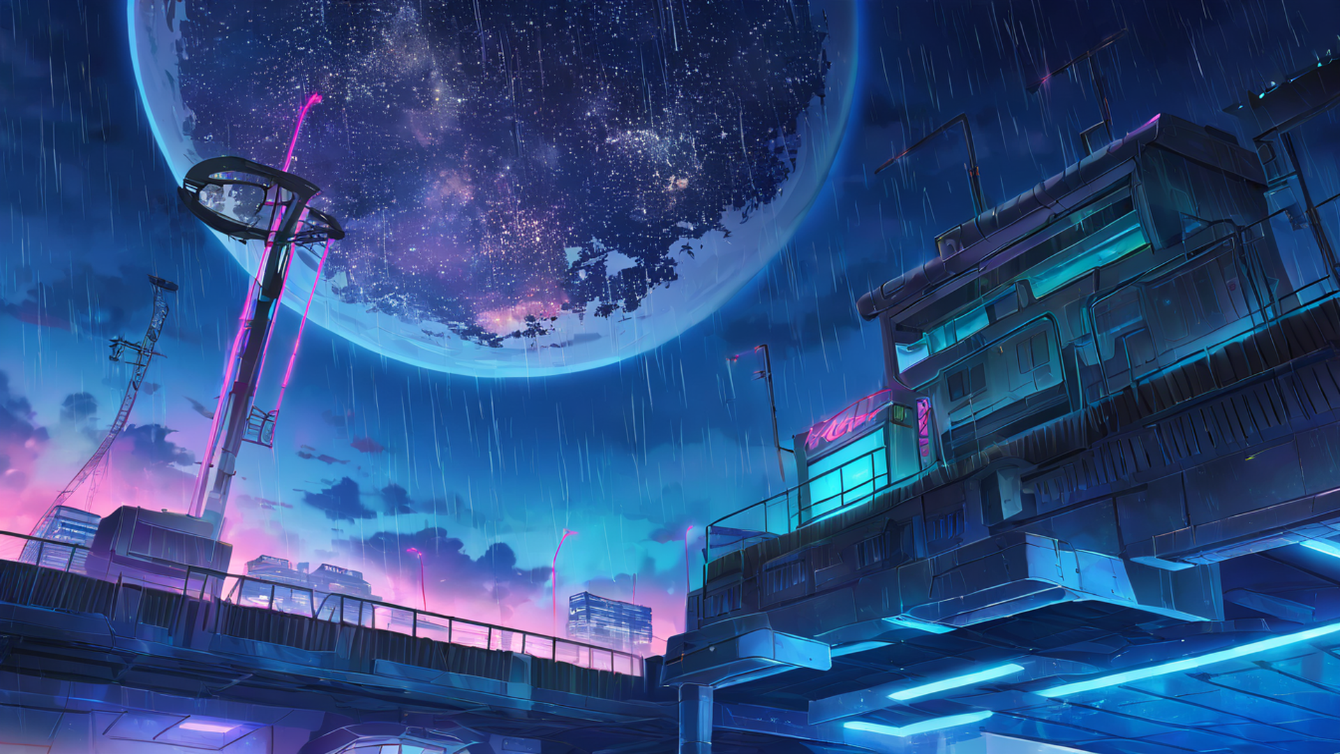 cyberpunk rooftop lofi wallpaper