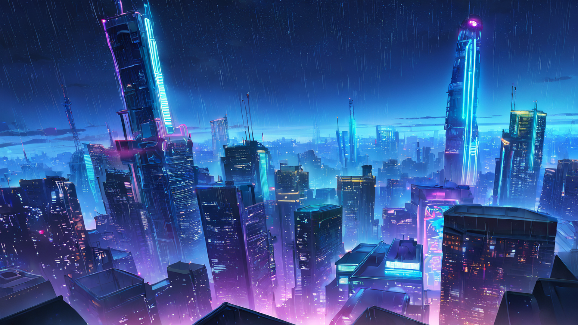 cyberpunk rooftop lofi wallpaper