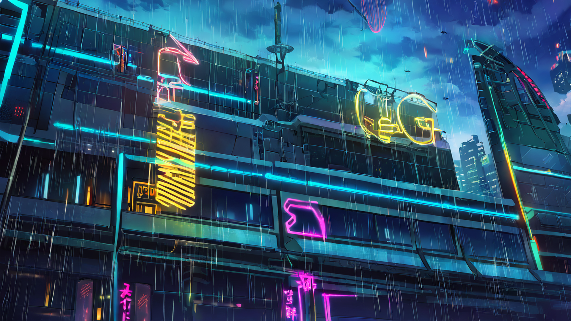 cyberpunk rooftop lofi wallpaper