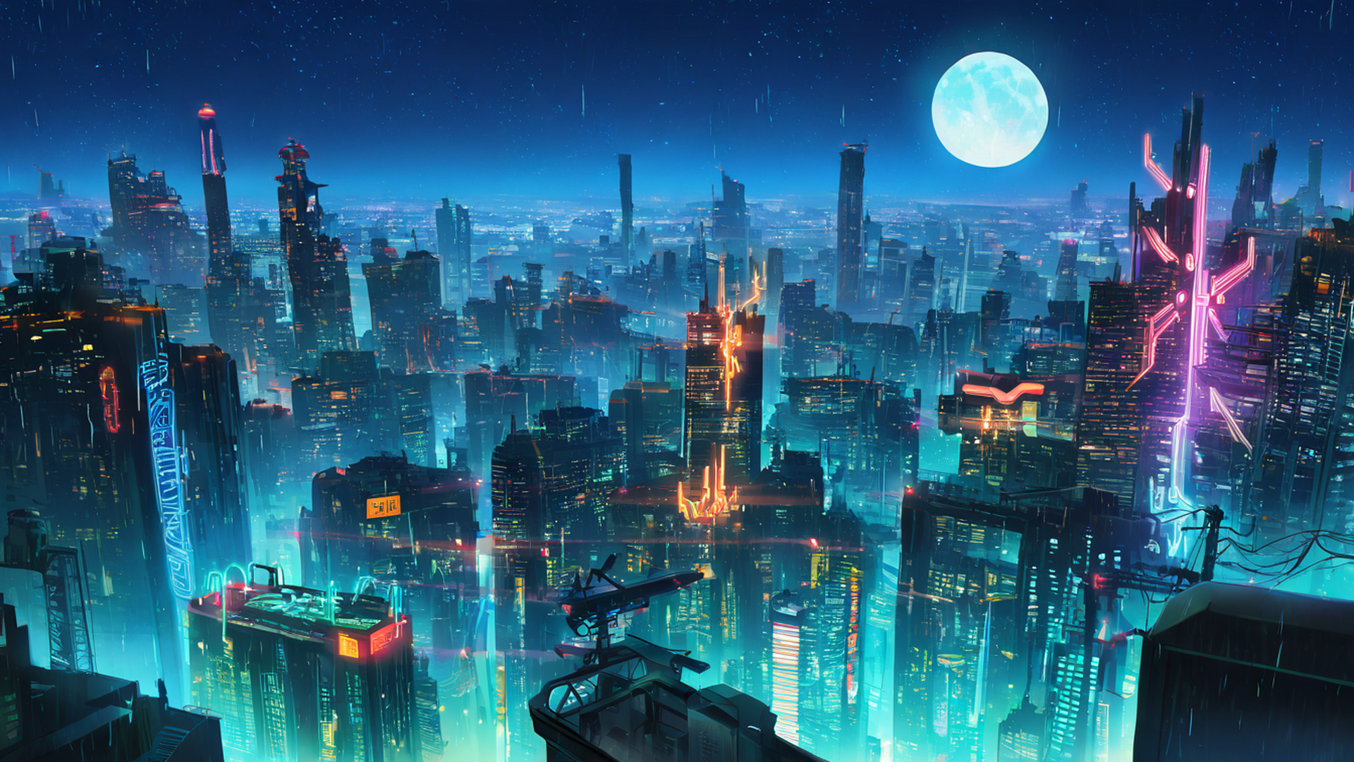 cyberpunk rooftop lofi wallpaper