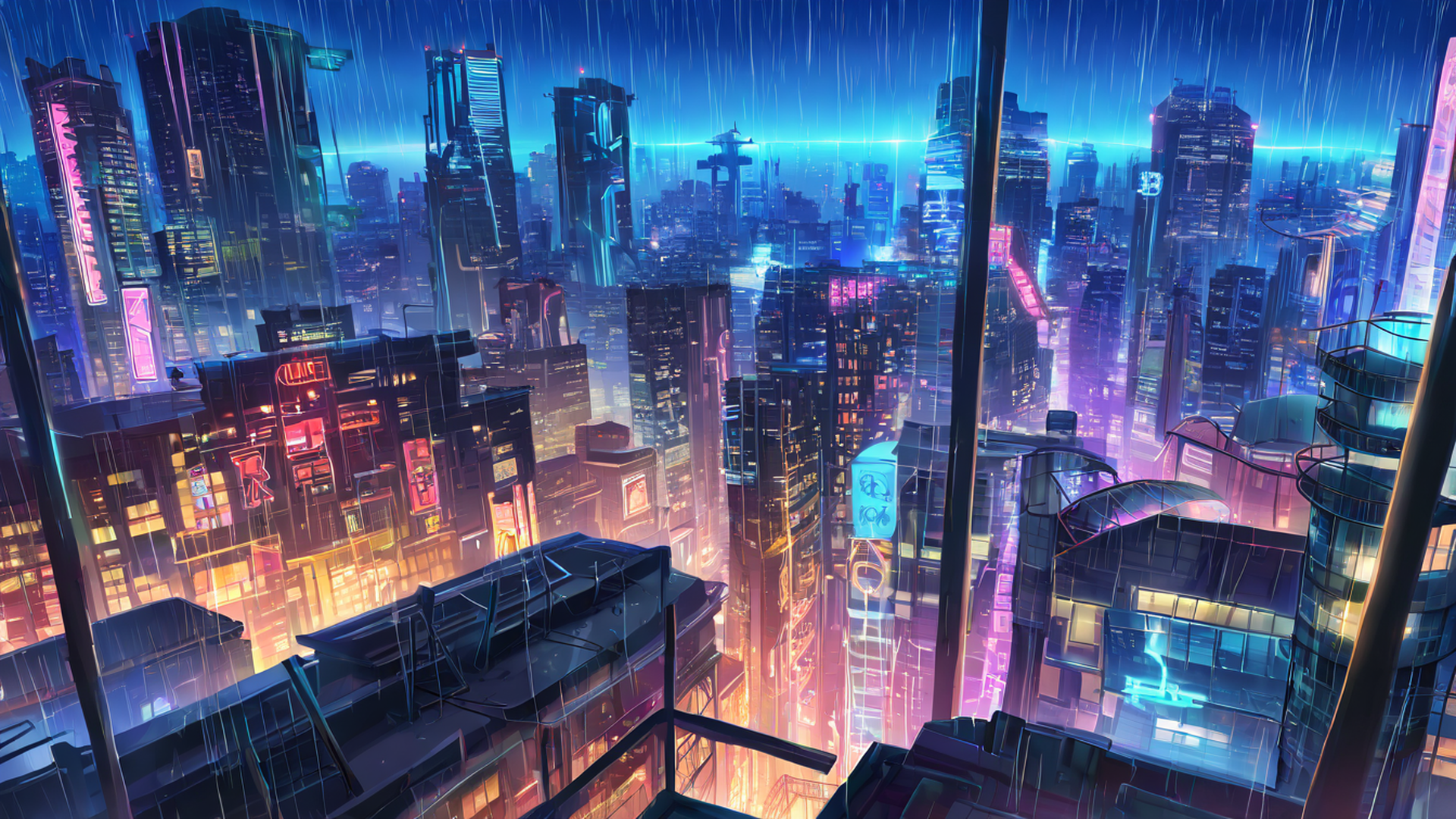 cyberpunk rooftop lofi wallpaper