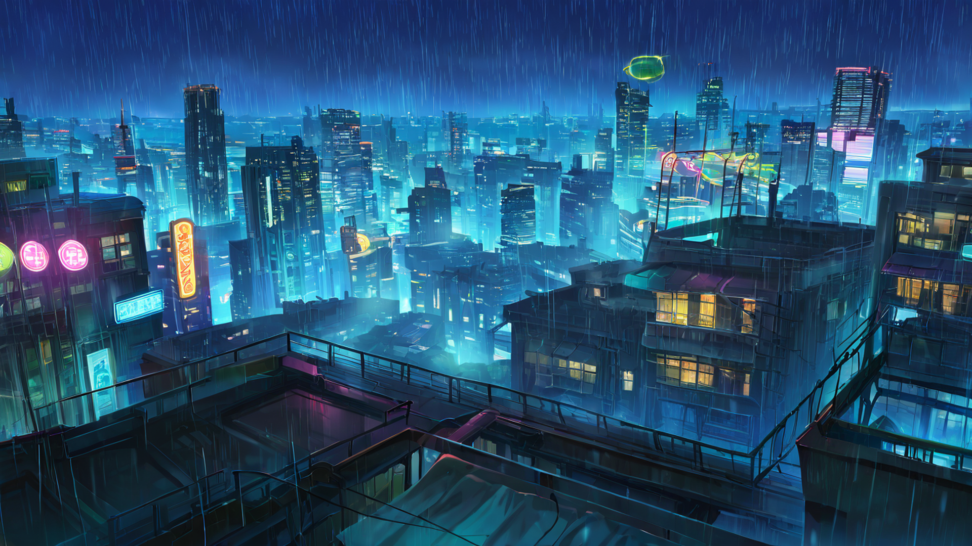 cyberpunk rooftop lofi wallpaper