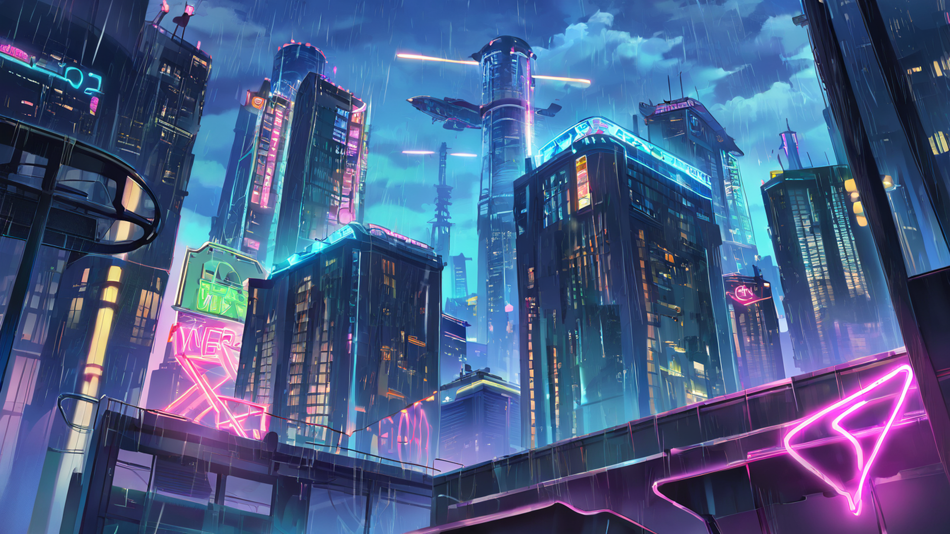 cyberpunk rooftop lofi wallpaper