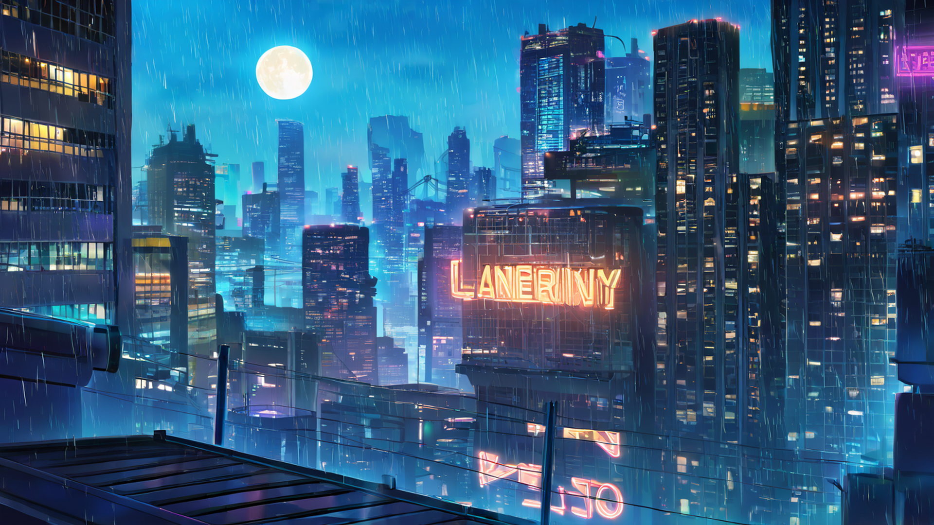 cyberpunk rooftop lofi wallpaper