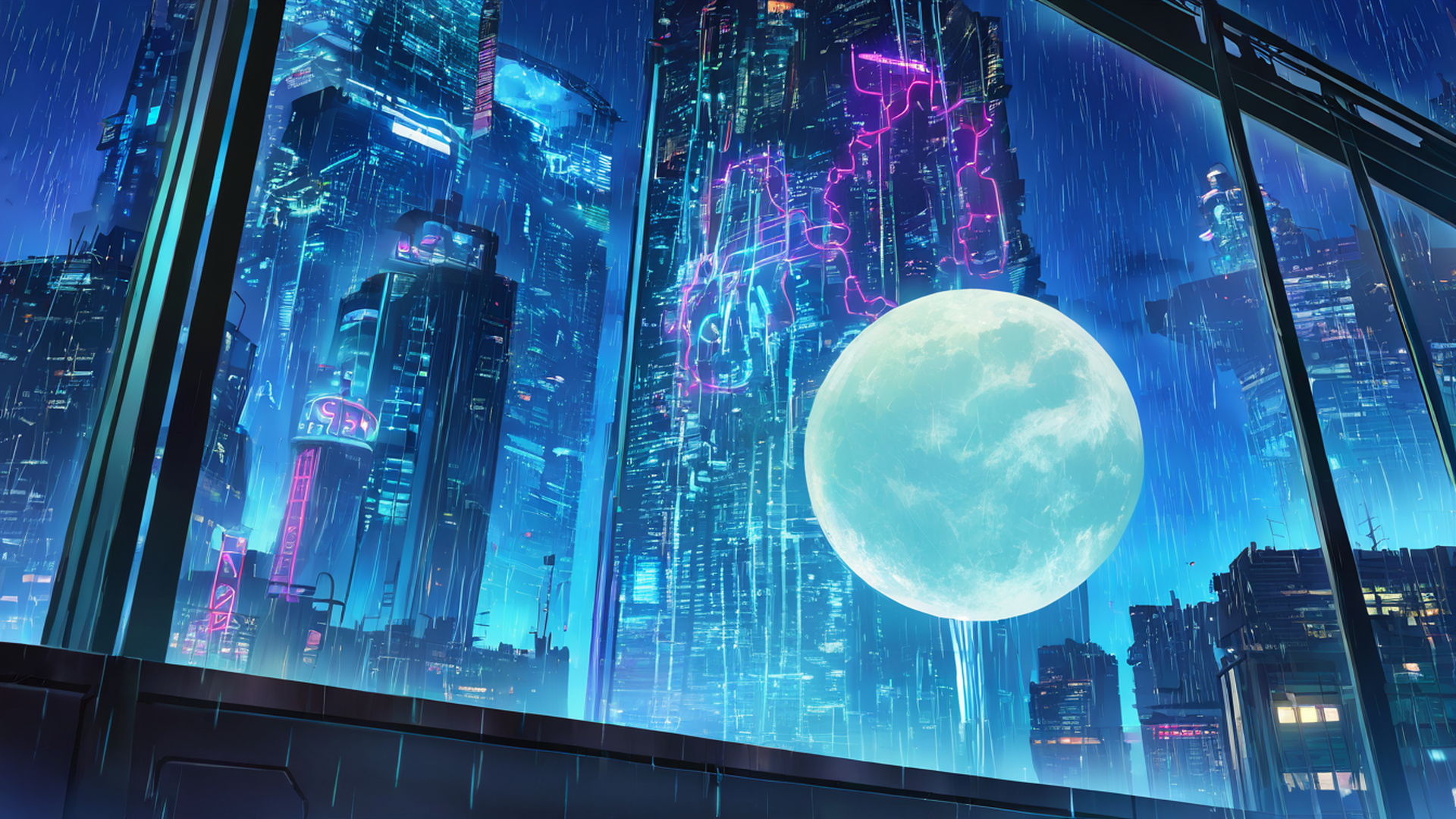 cyberpunk rooftop lofi wallpaper