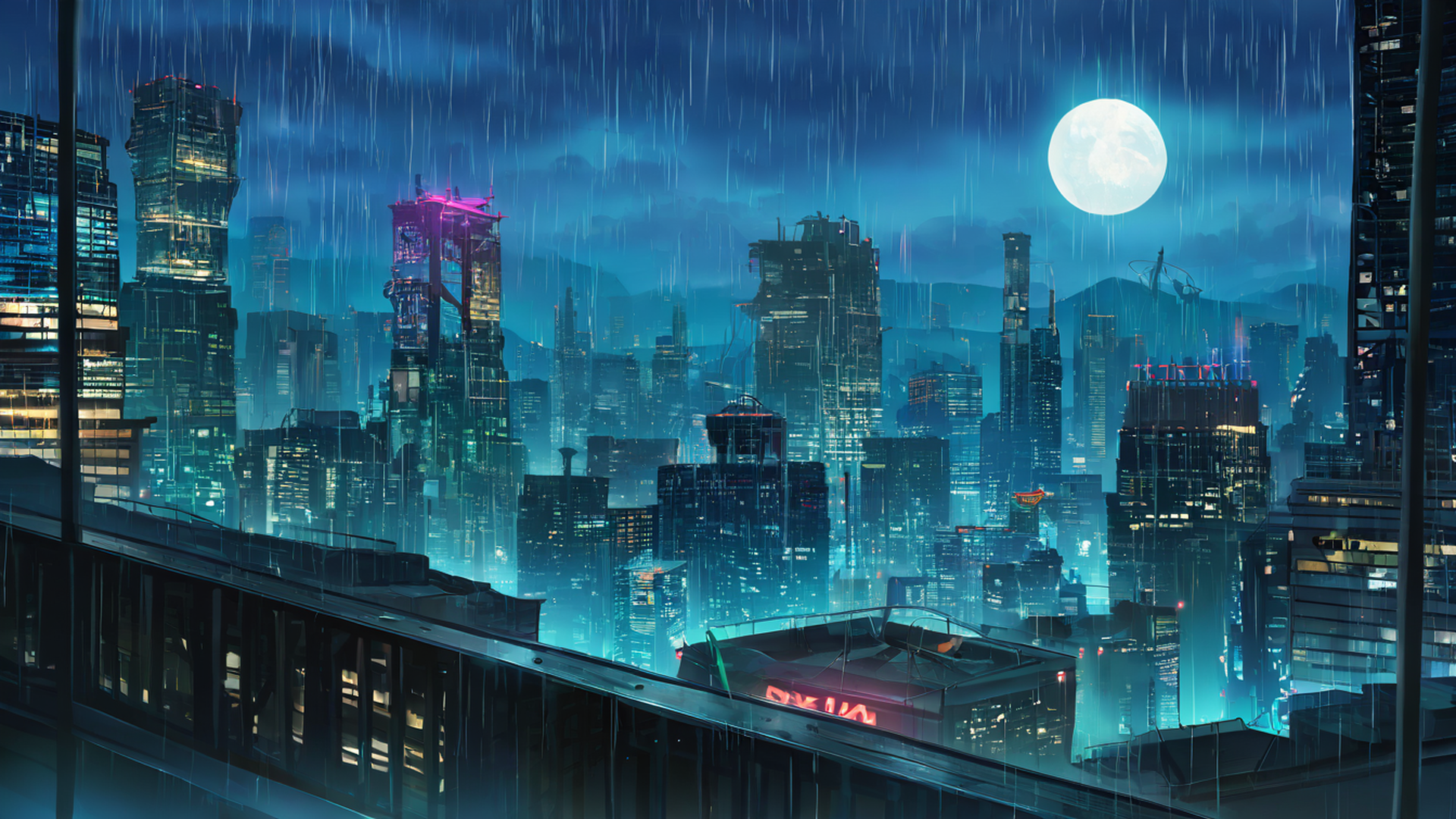 cyberpunk rooftop lofi wallpaper