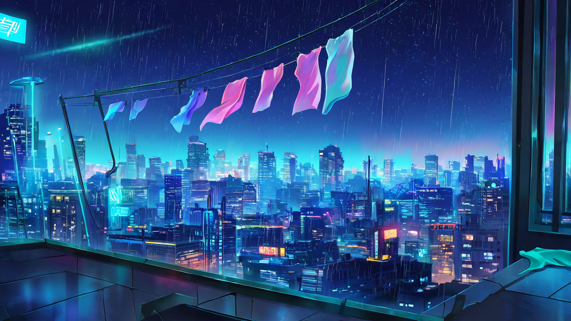 cyberpunk rooftop lofi wallpaper