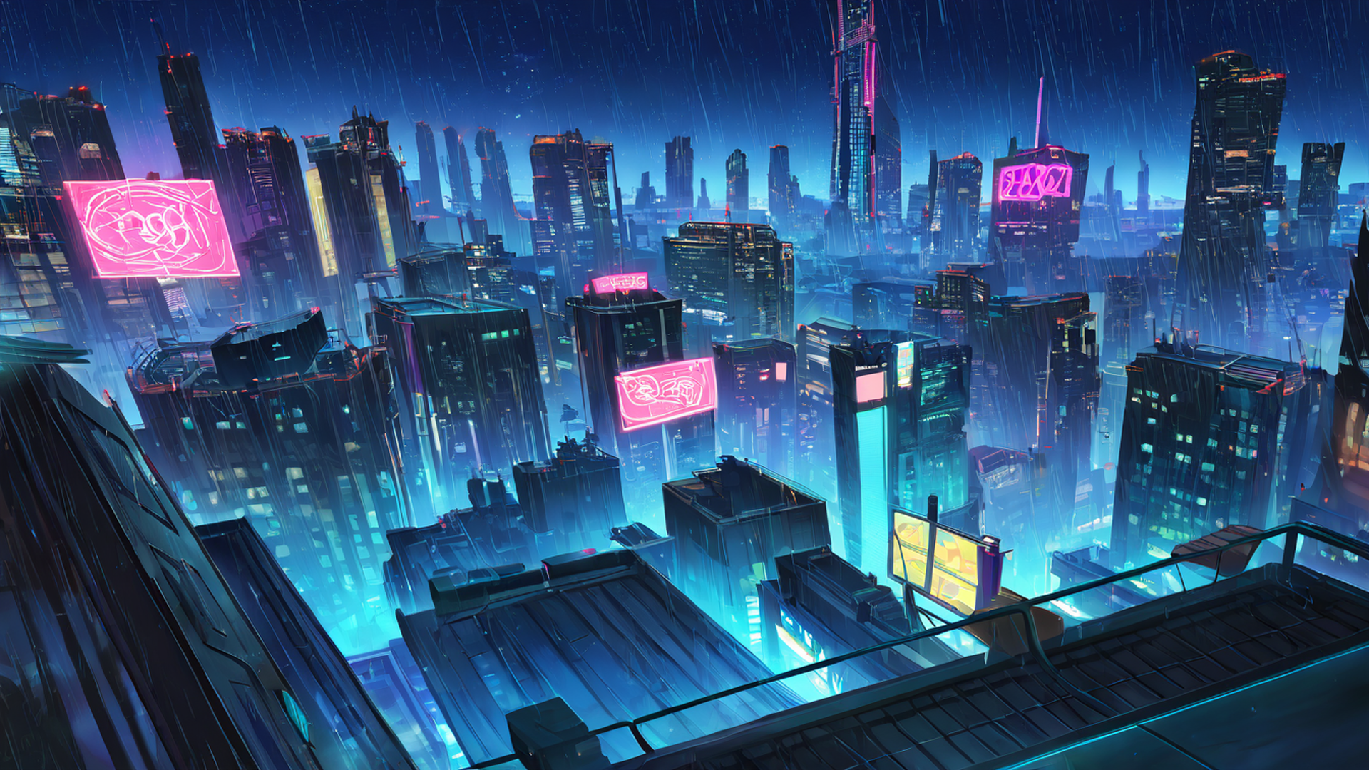 cyberpunk rooftop lofi wallpaper
