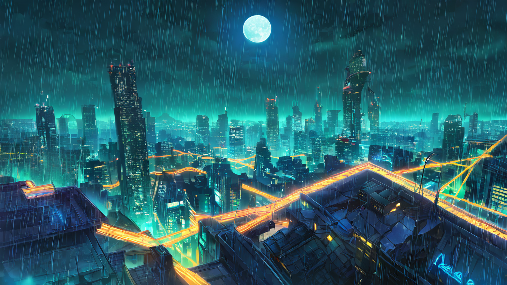 cyberpunk rooftop lofi wallpaper