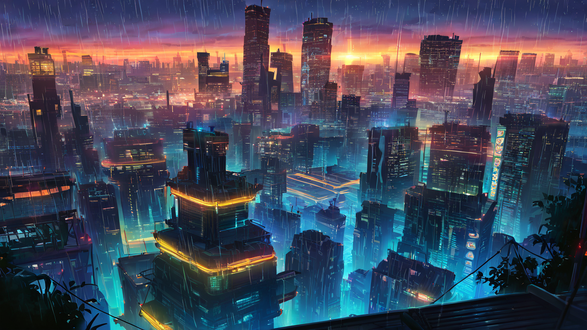 cyberpunk rooftop lofi wallpaper