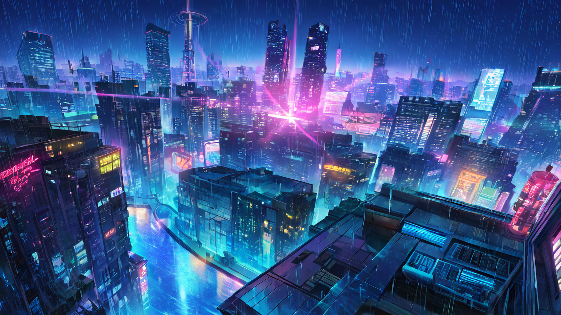 cyberpunk rooftop lofi wallpaper