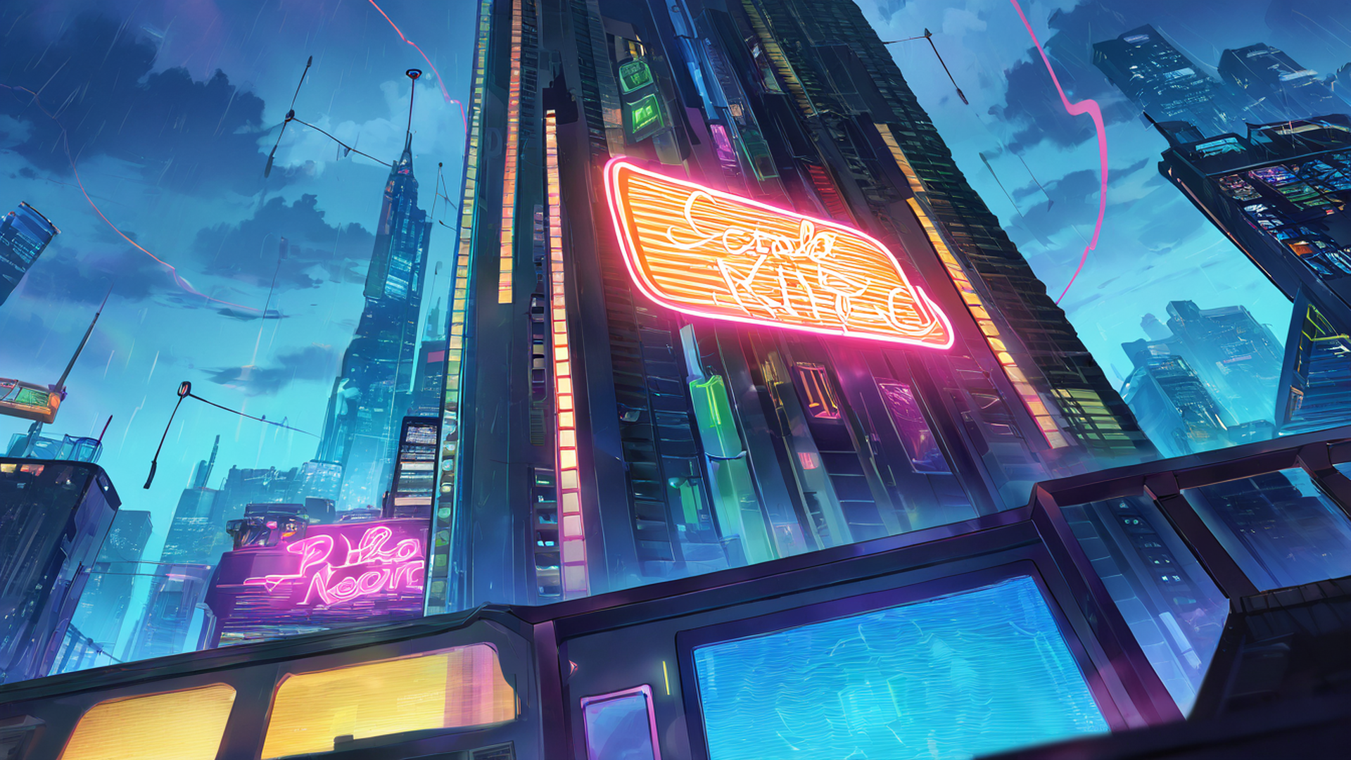 cyberpunk rooftop lofi wallpaper