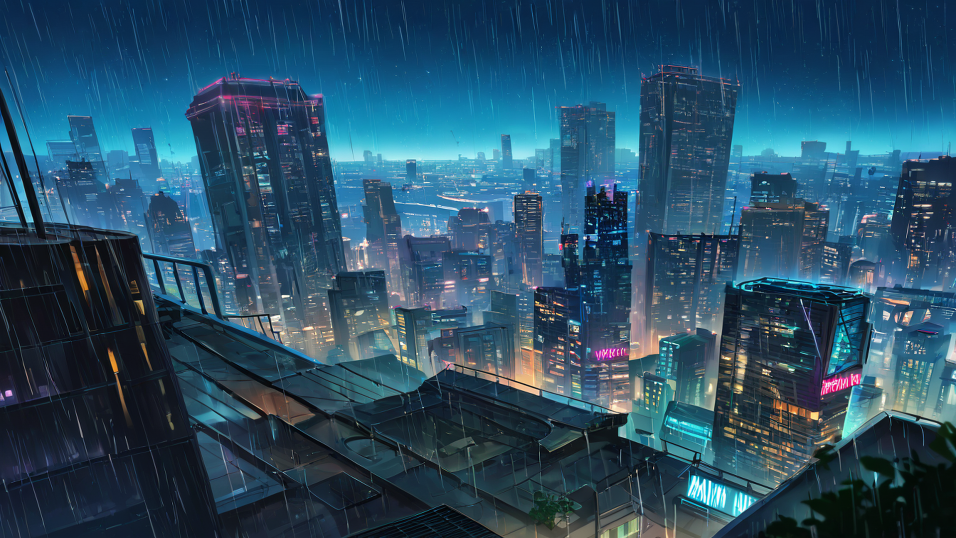 cyberpunk rooftop lofi wallpaper
