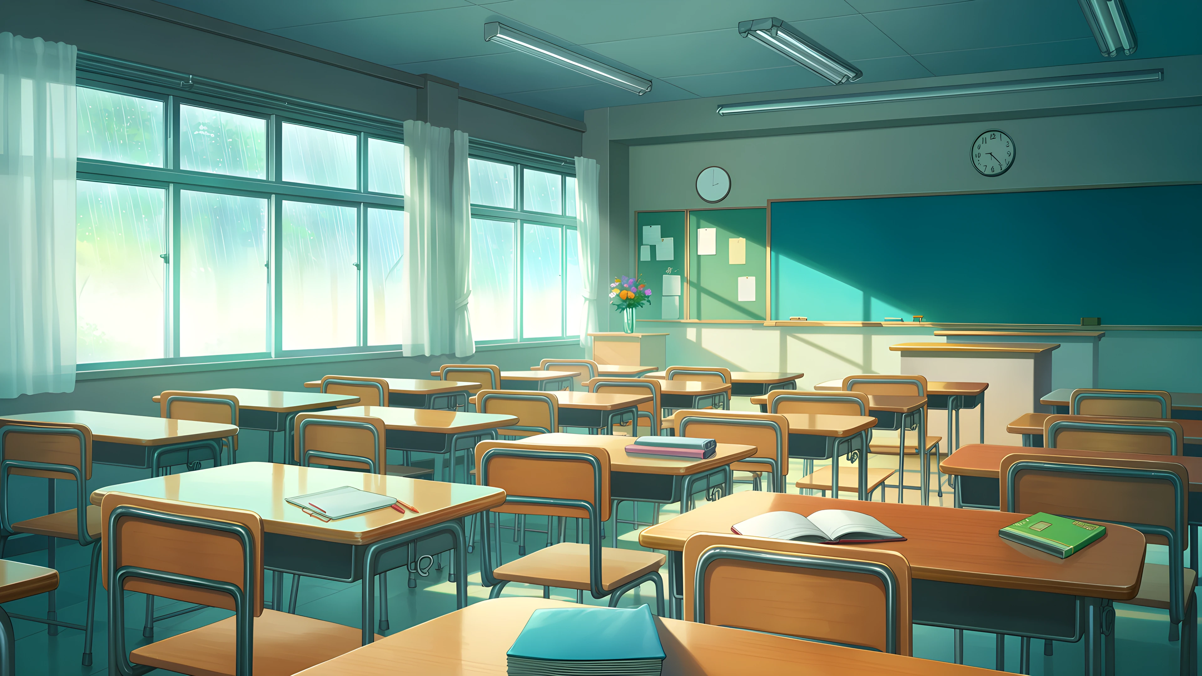 Empty Classroom Sunset lofi wallpaper