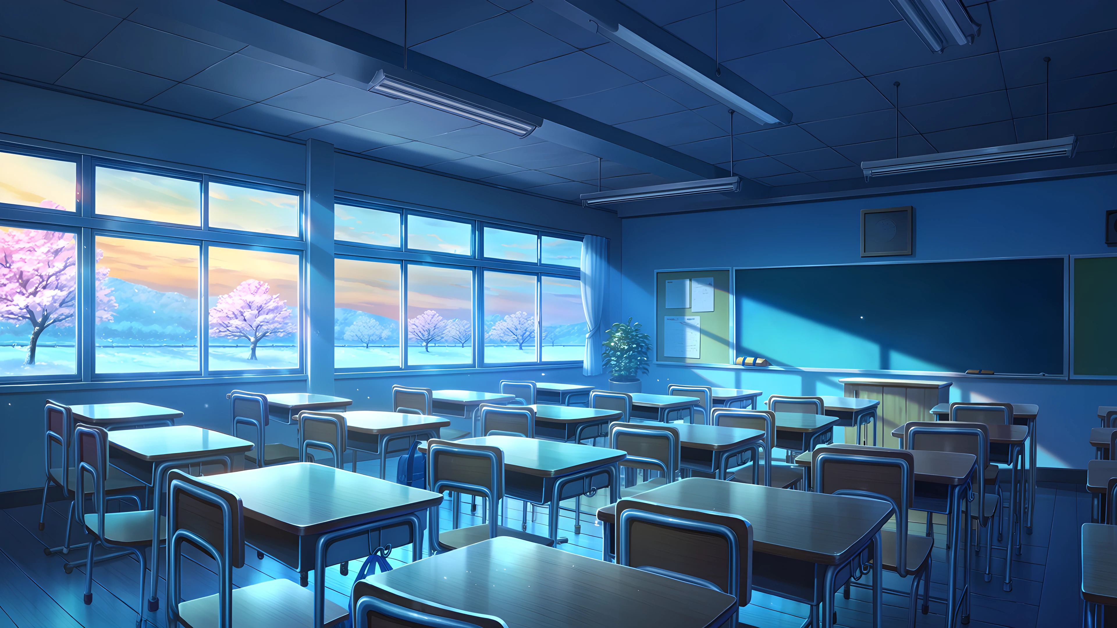 Empty Classroom Sunset lofi wallpaper