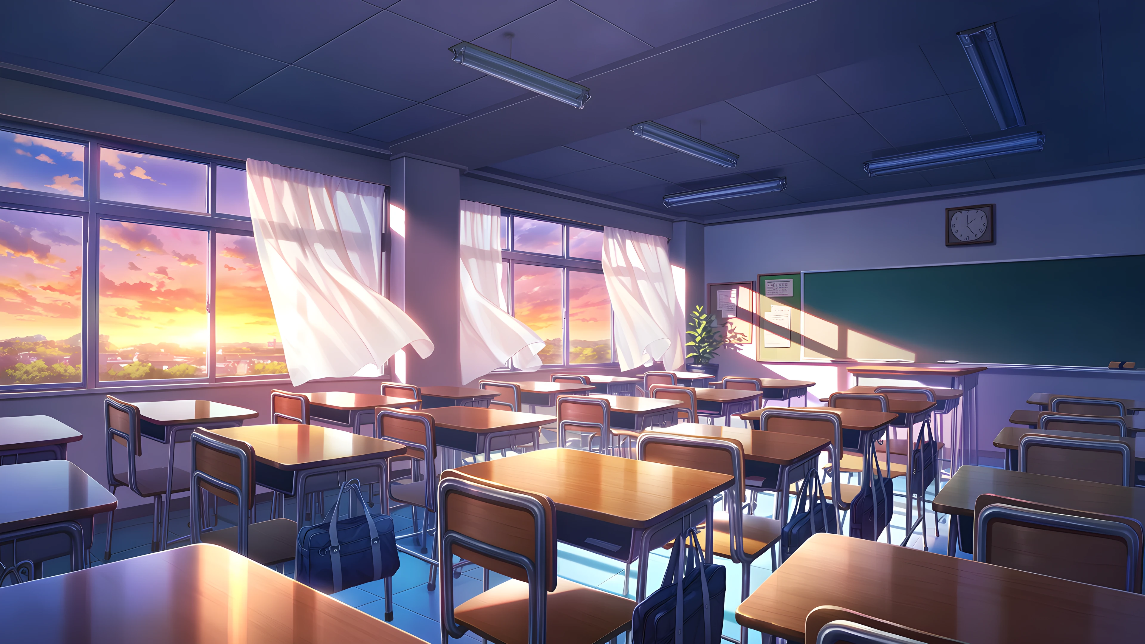 Empty Classroom Sunset lofi wallpaper