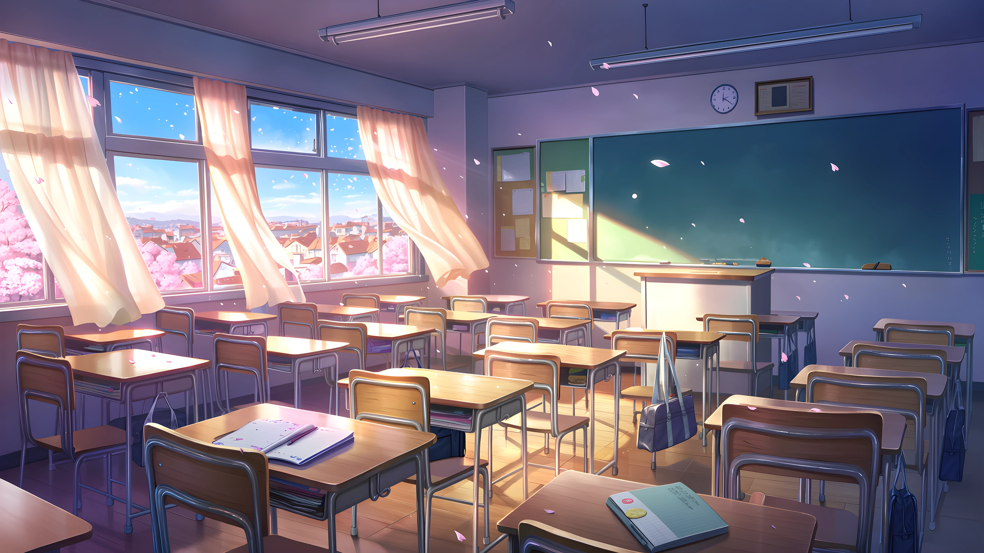 Empty Classroom Sunset lofi wallpaper
