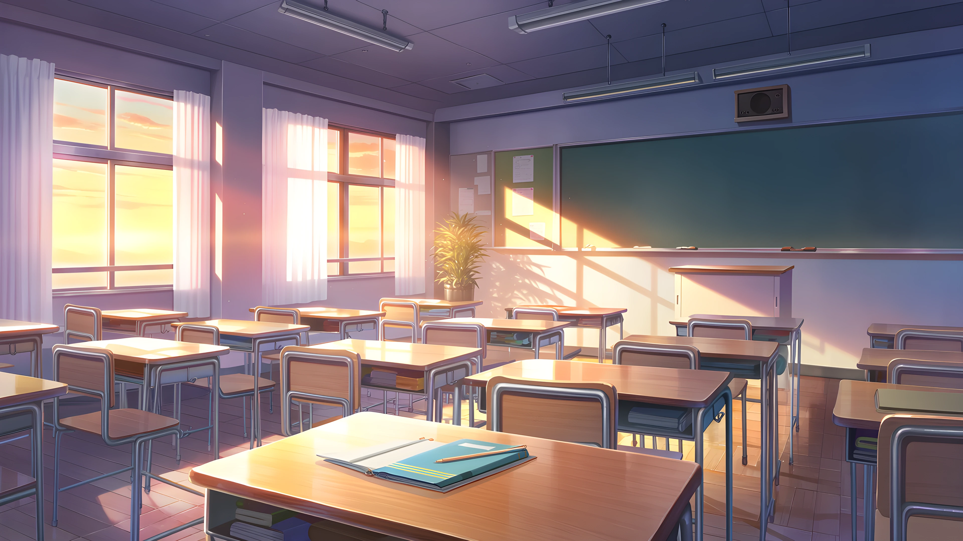 Empty Classroom Sunset lofi wallpaper