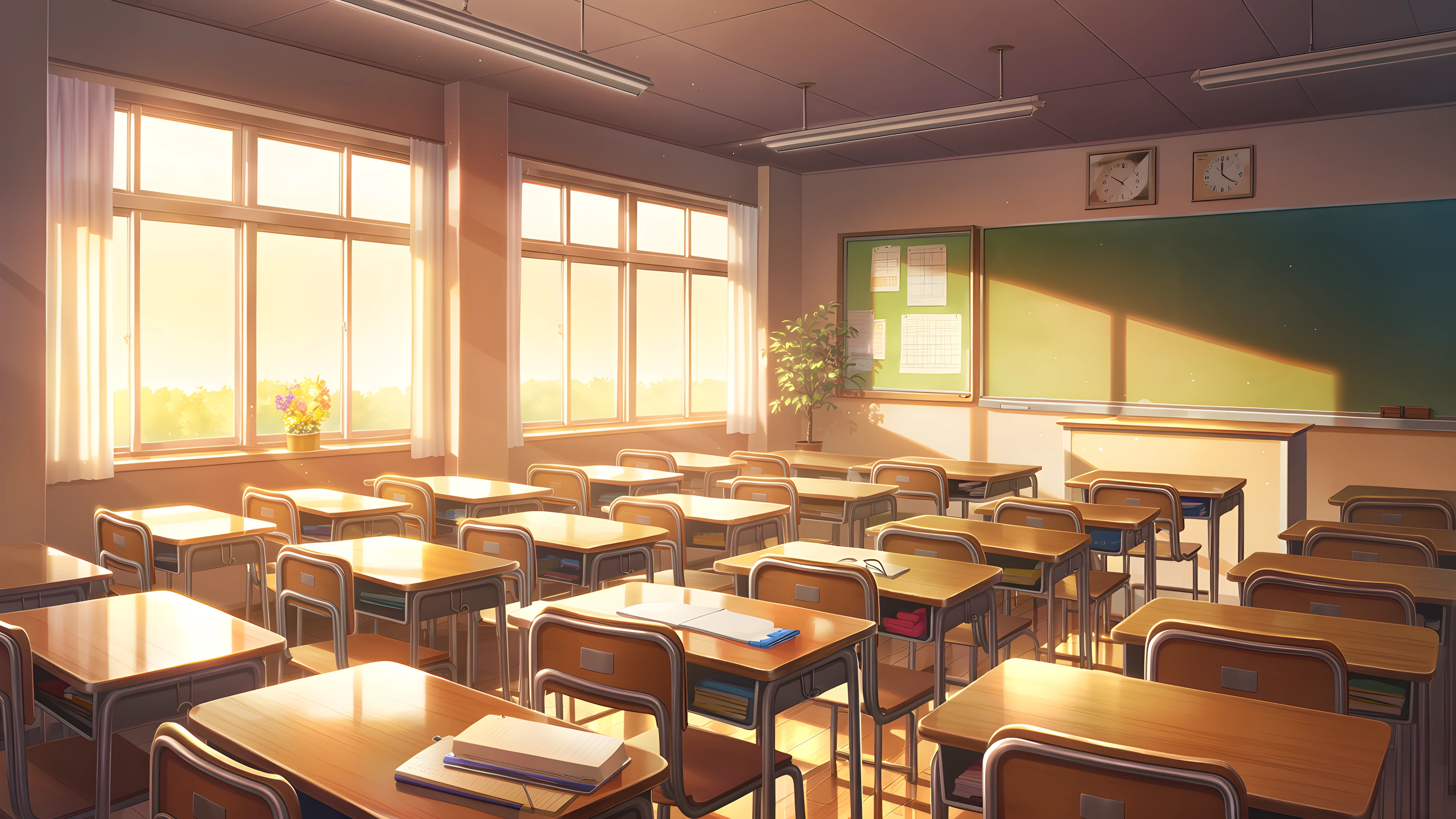 Empty Classroom Sunset lofi wallpaper