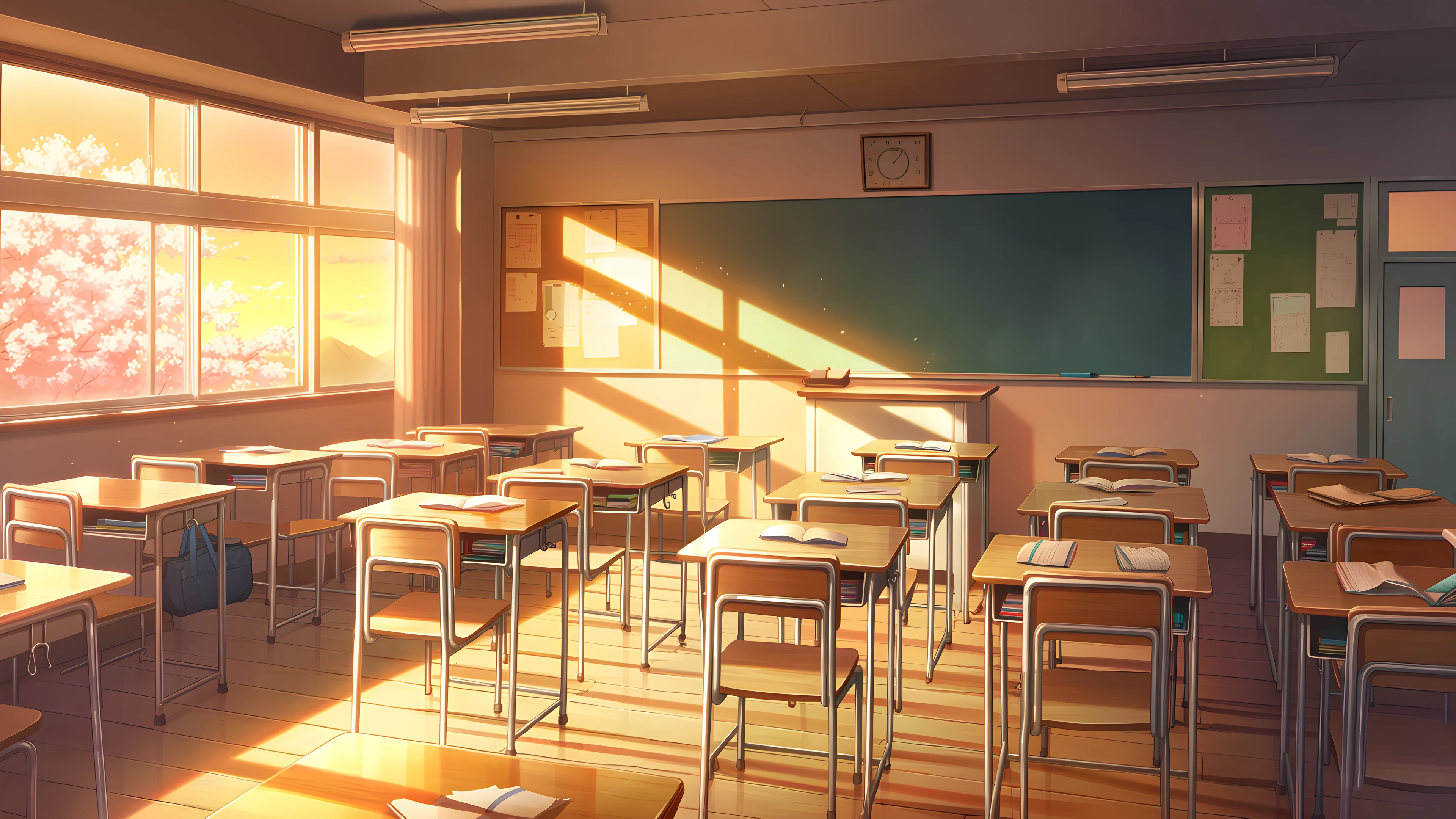 Empty Classroom Sunset lofi wallpaper