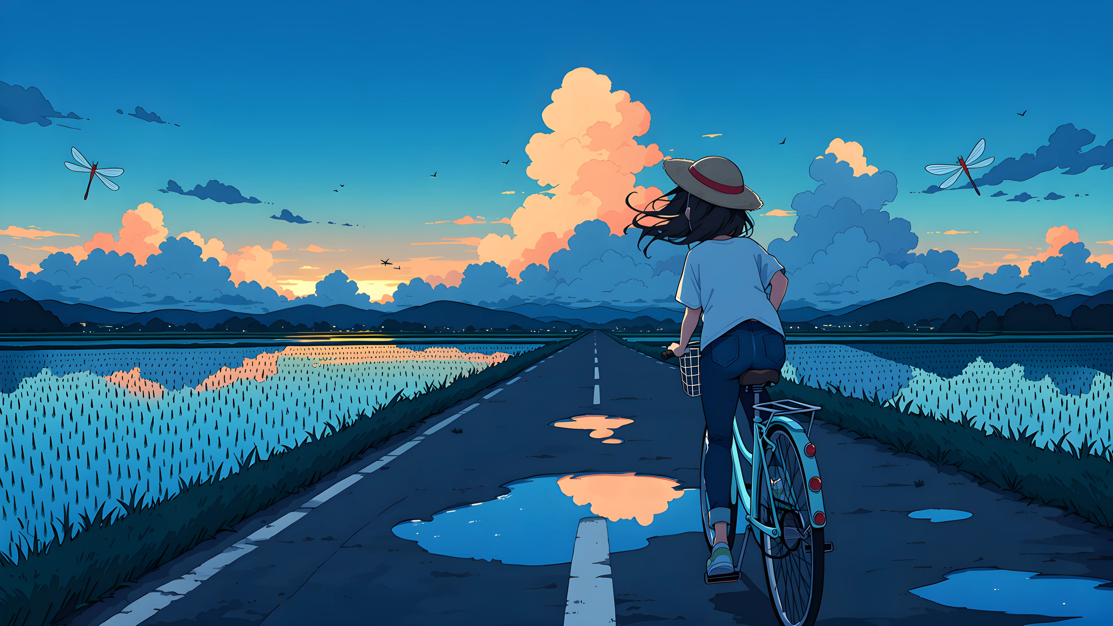 Girl Bicycle Countryside lofi wallpaper