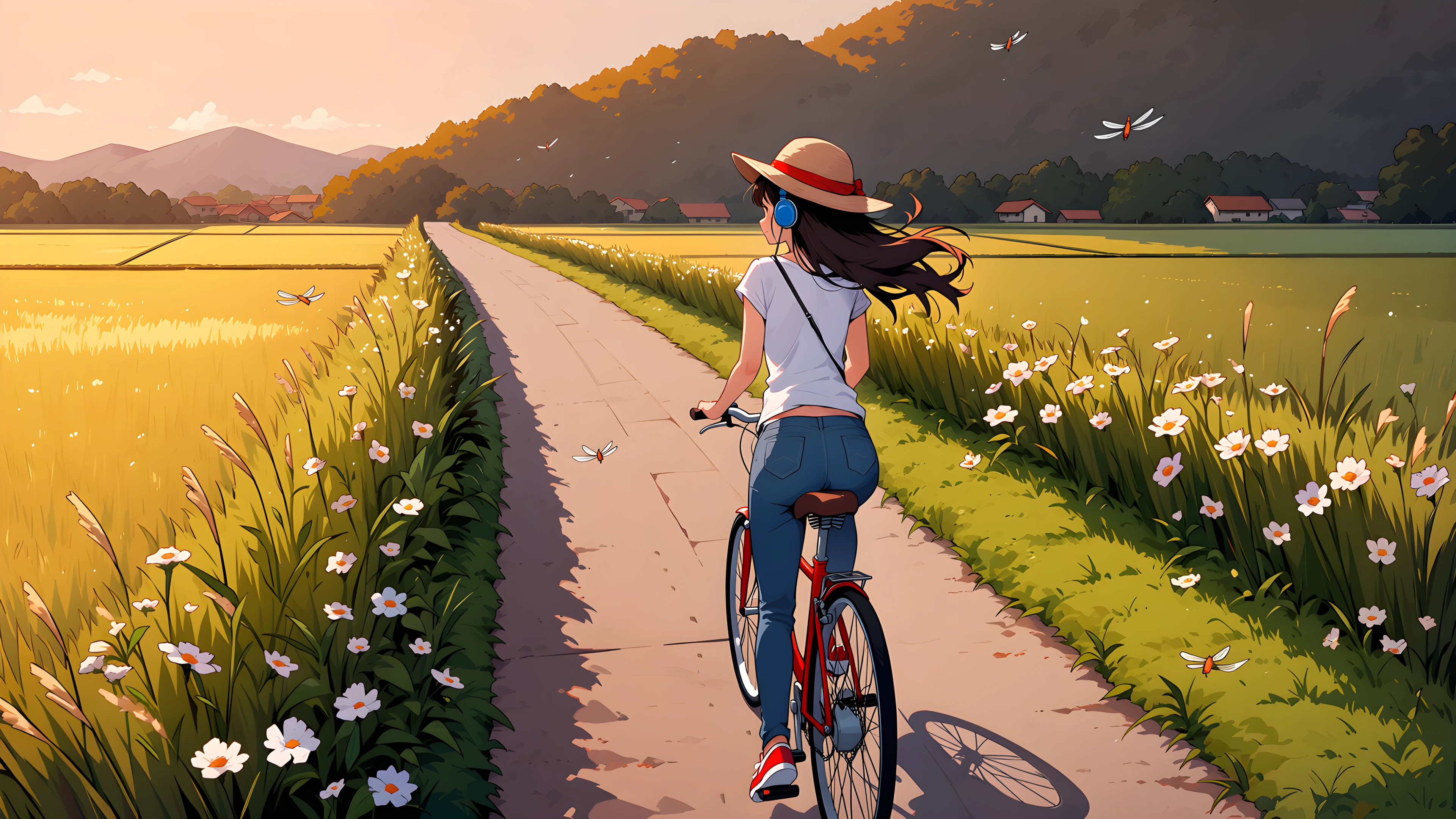 Girl Bicycle Countryside lofi wallpaper