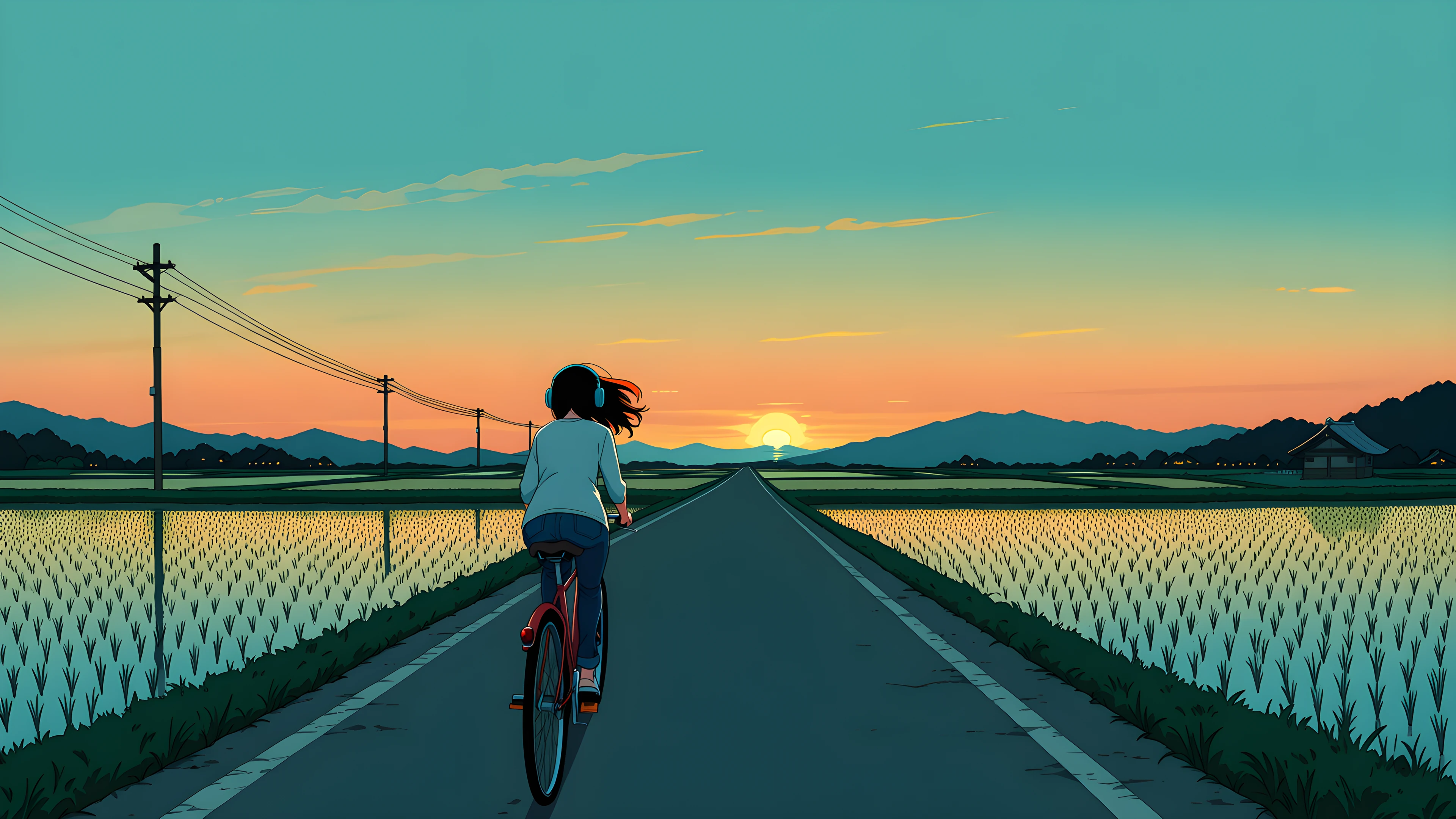Girl Bicycle Countryside lofi wallpaper