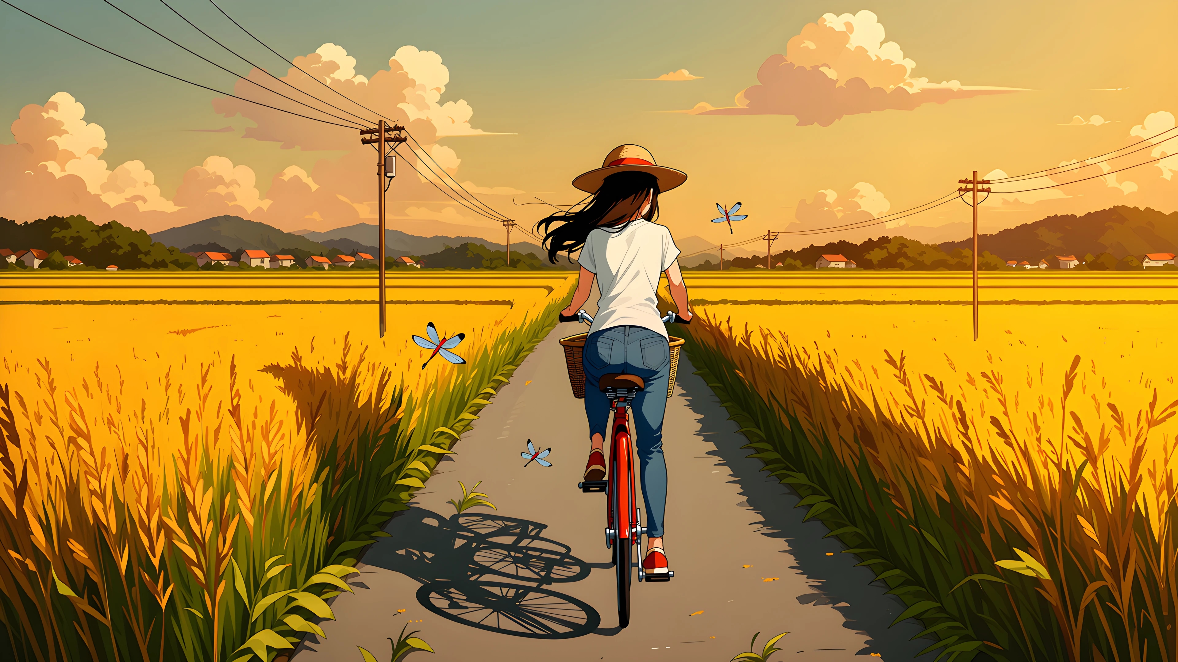 Girl Bicycle Countryside lofi wallpaper