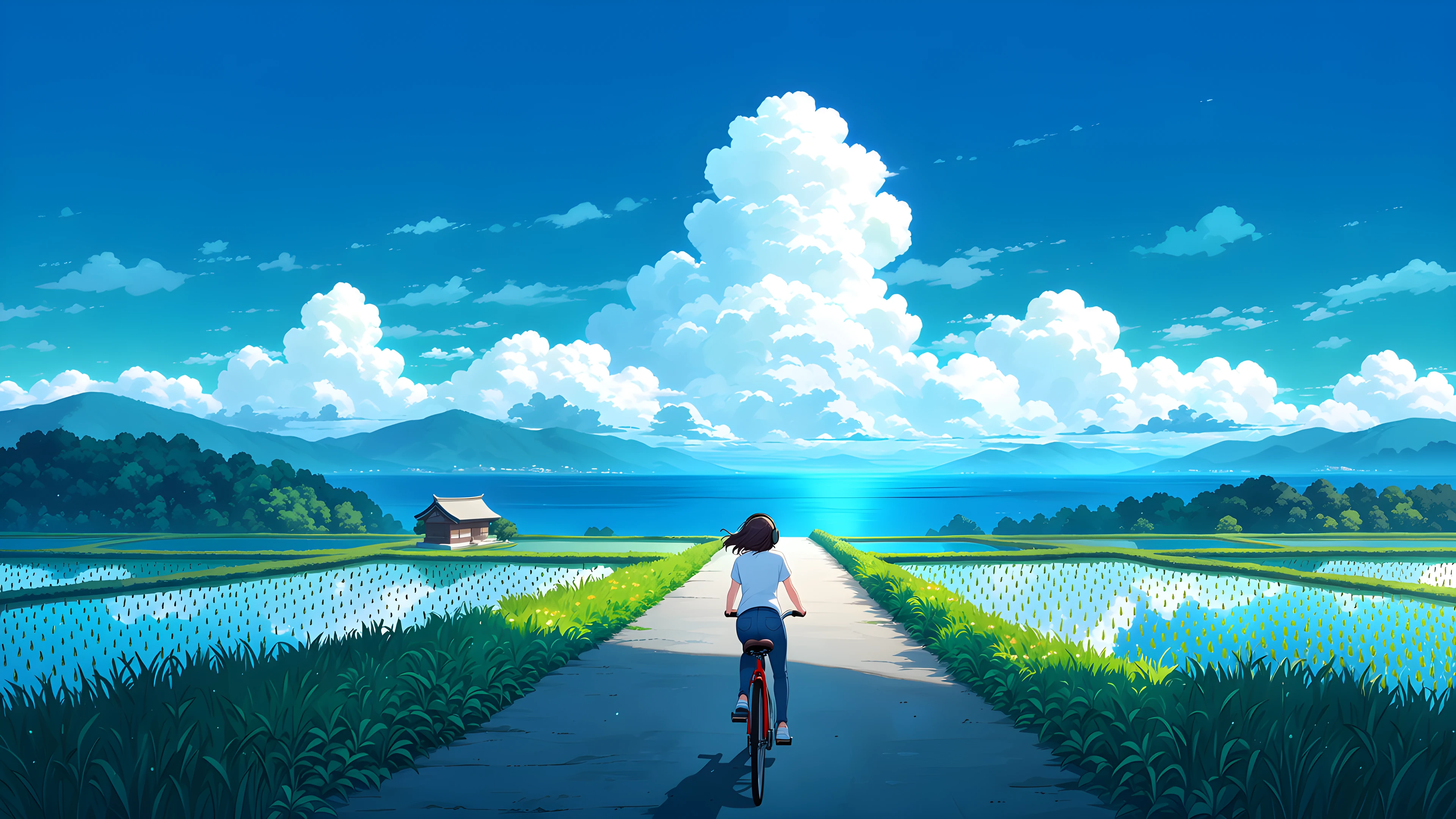 Girl Bicycle Countryside lofi wallpaper