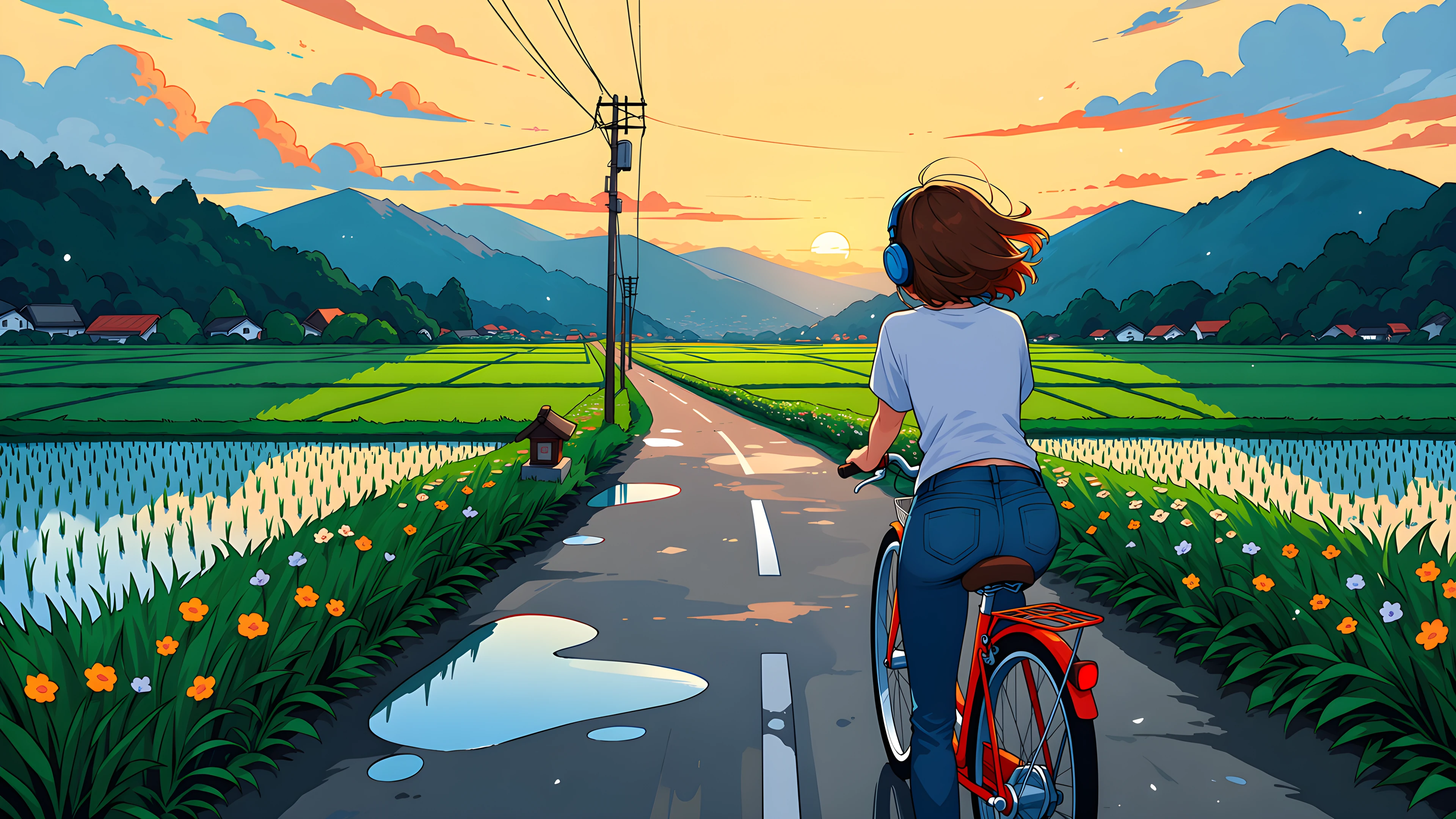 Girl Bicycle Countryside lofi wallpaper
