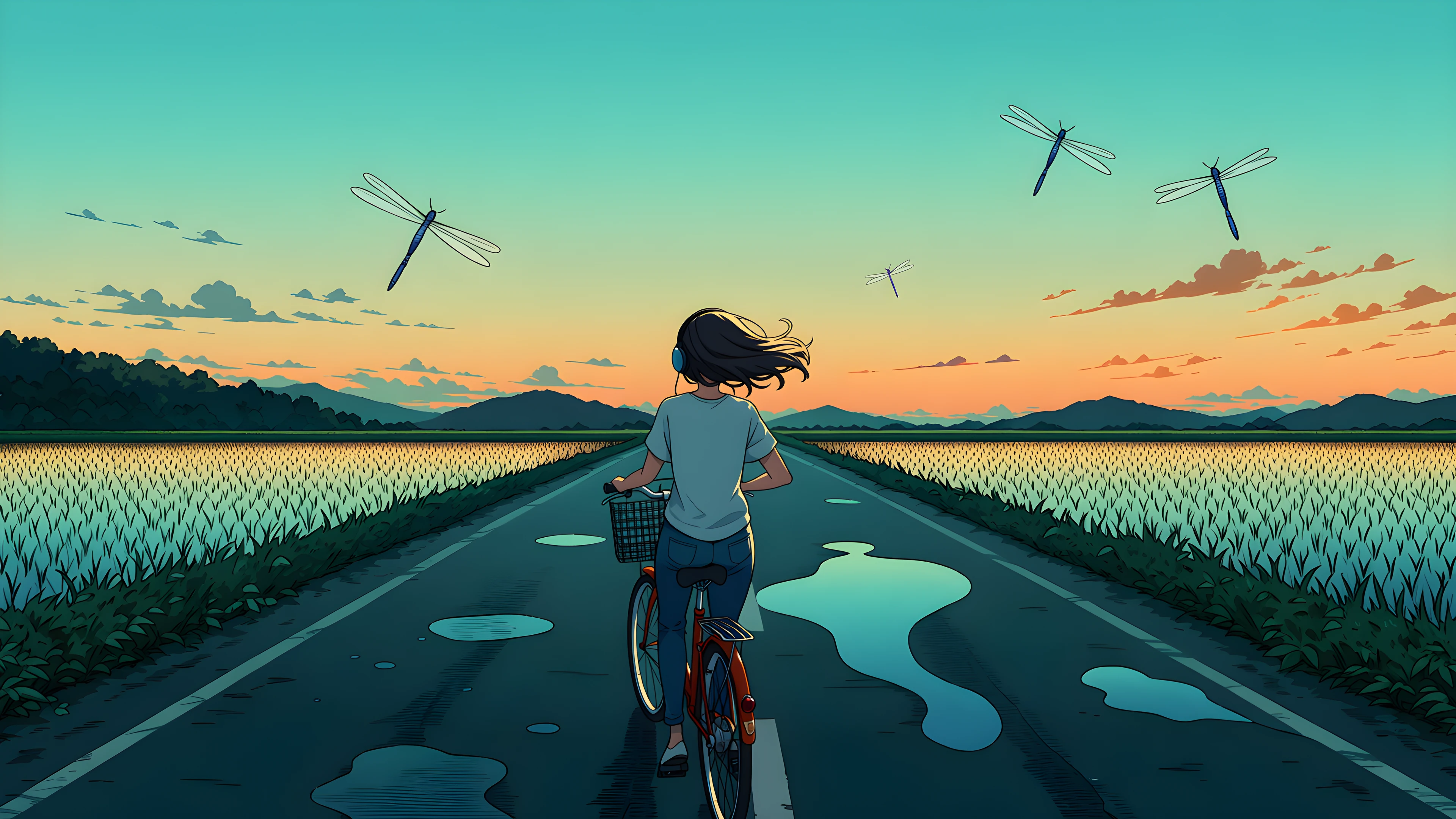 Girl Bicycle Countryside lofi wallpaper