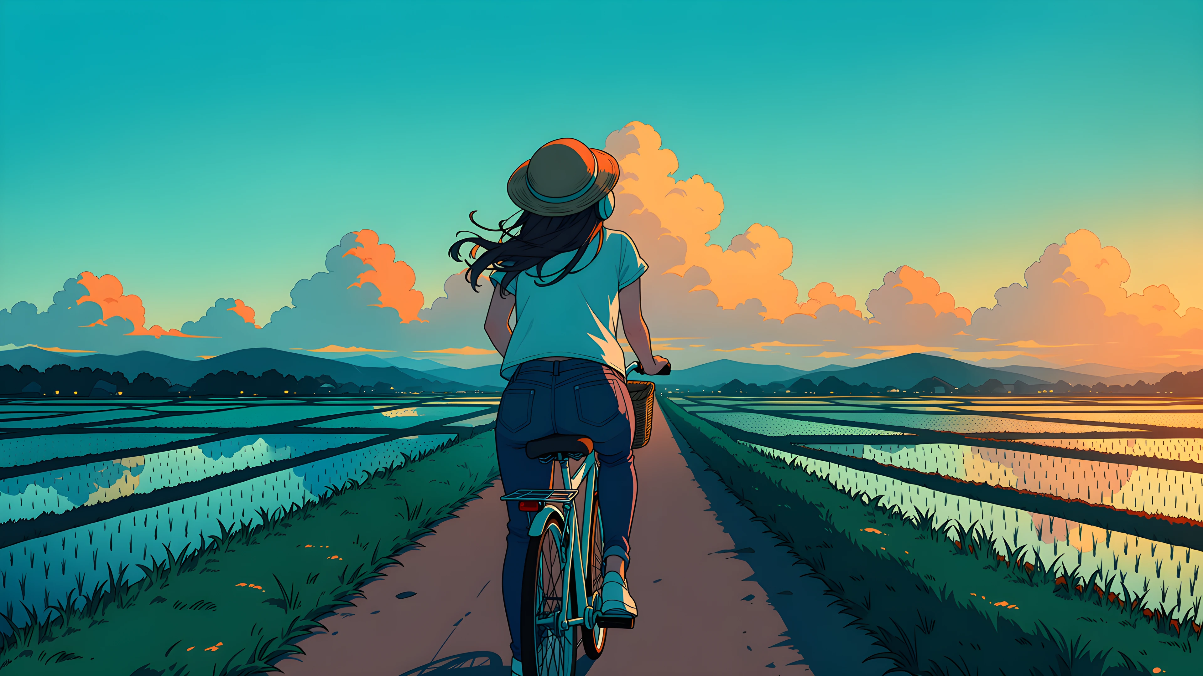 Girl Bicycle Countryside lofi wallpaper
