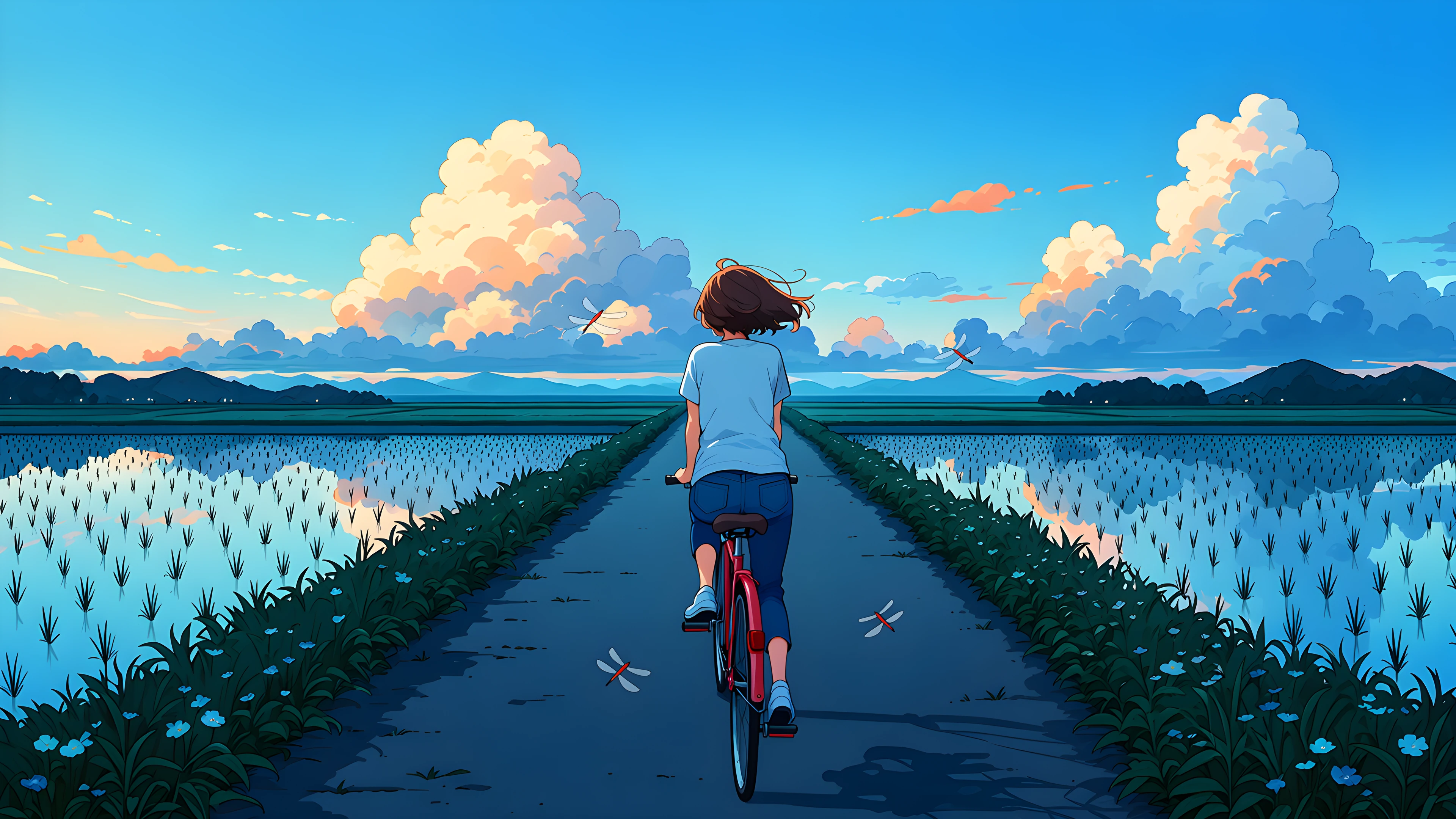 Girl Bicycle Countryside lofi wallpaper