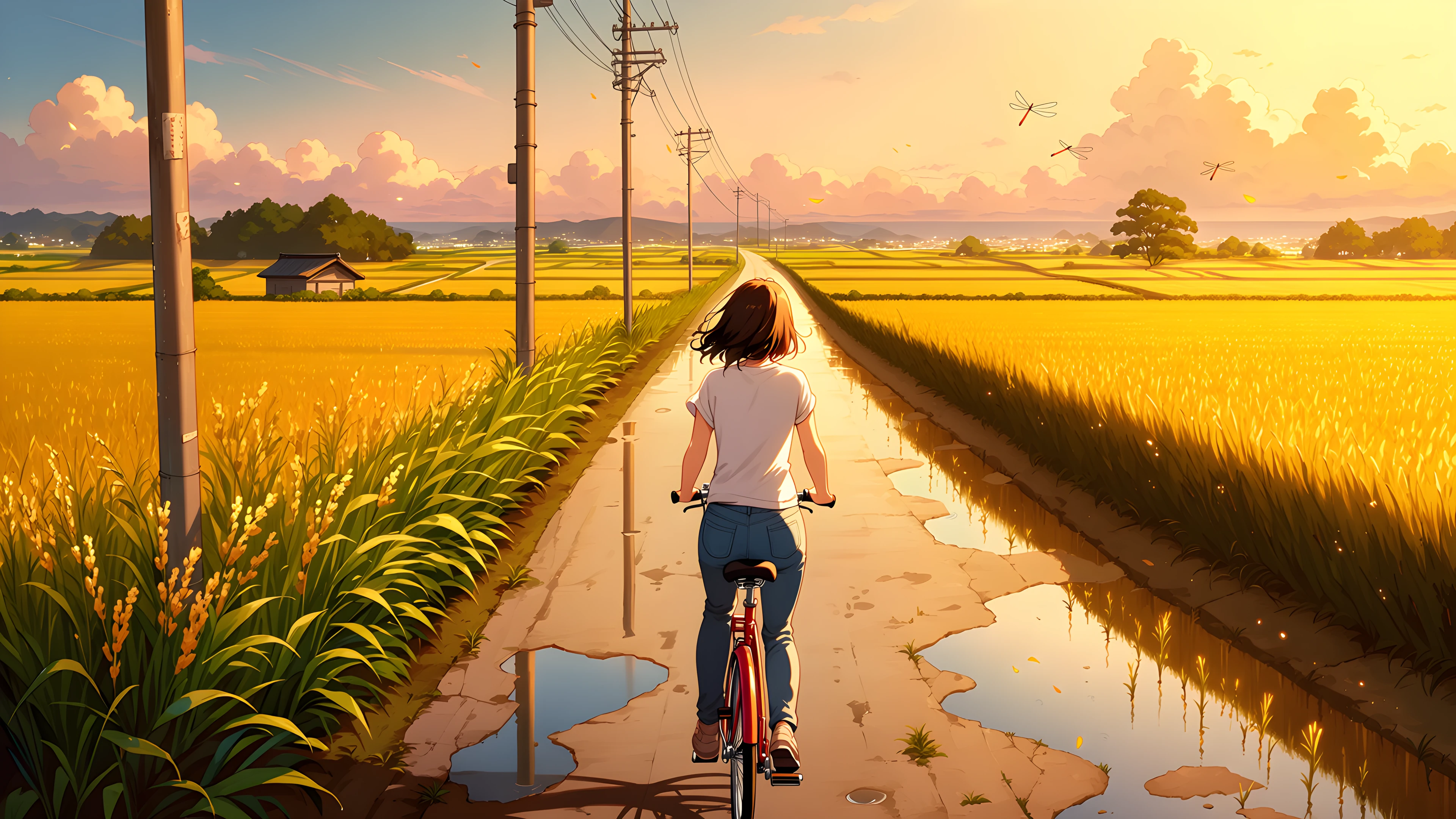 Girl Bicycle Countryside lofi wallpaper